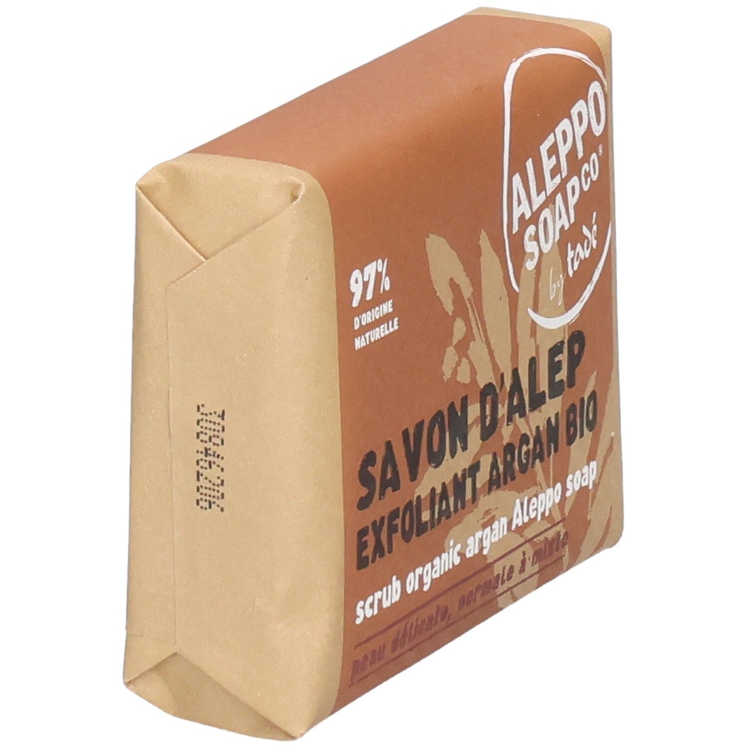 Aleppo Seife, 100g, mit Arganöl, Bio, Peeling-Seife, Seitenansicht.
