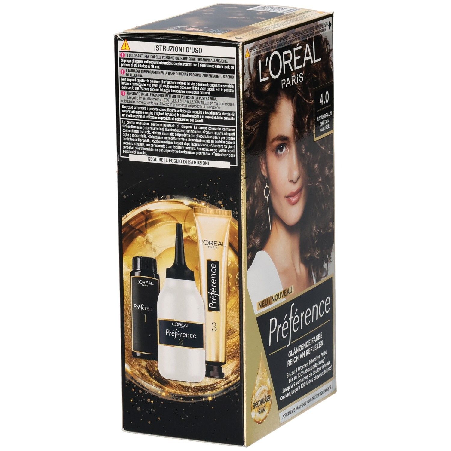 L'Oréal Paris Préférence 4.0 Natur Braun Haarfarbe Verpackung mit Modell.