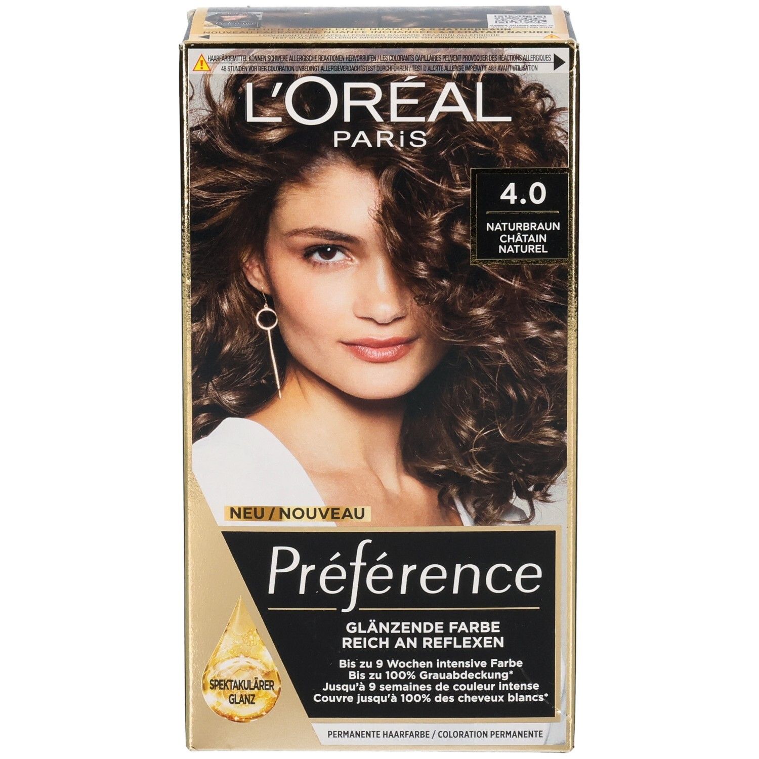 L'Oréal Paris Préférence 4.0 Natur Braun Haarfarbe Verpackung mit Modell.