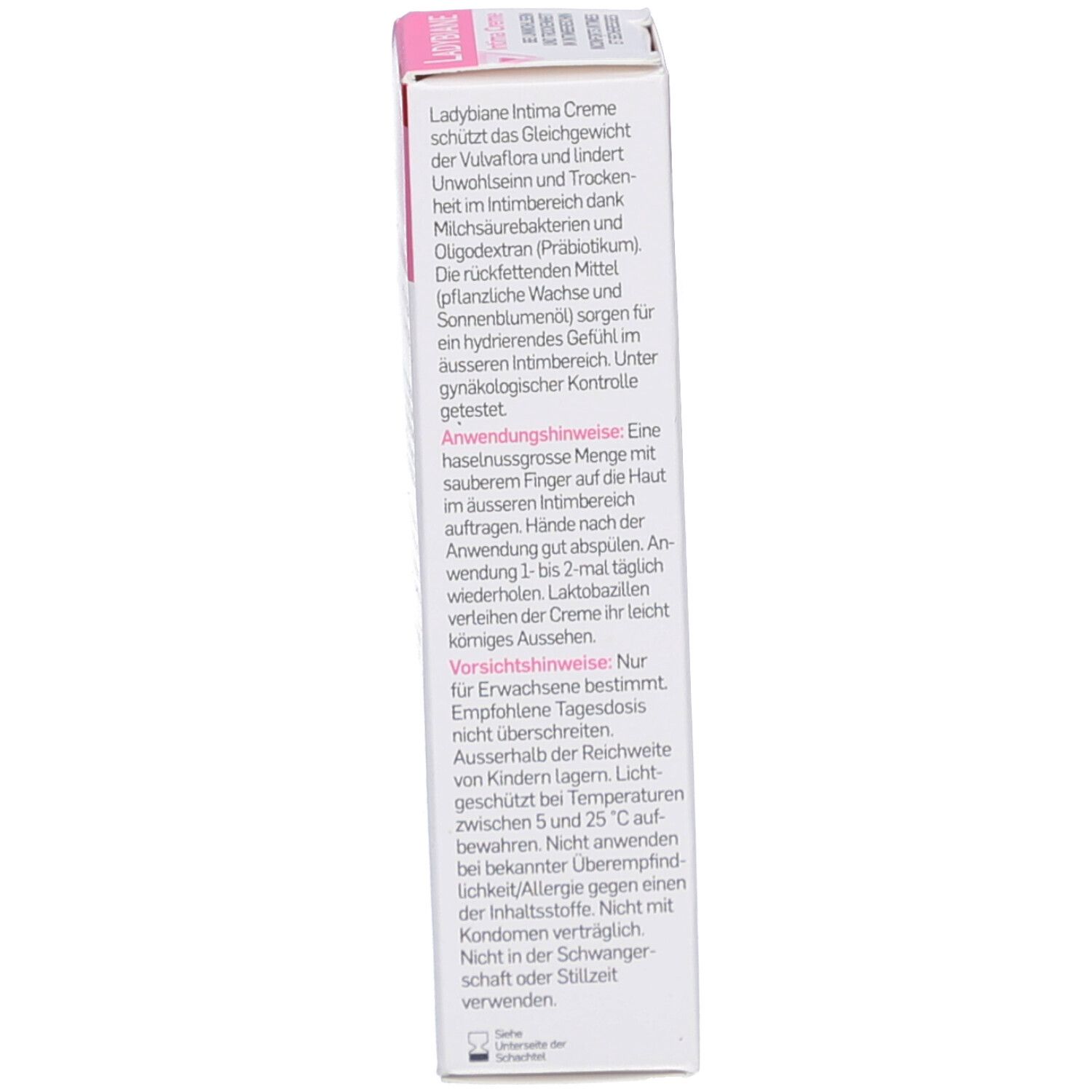 Vue latérale de l'emballage du produit. Texte multilingue. Conseils d'utilisation.