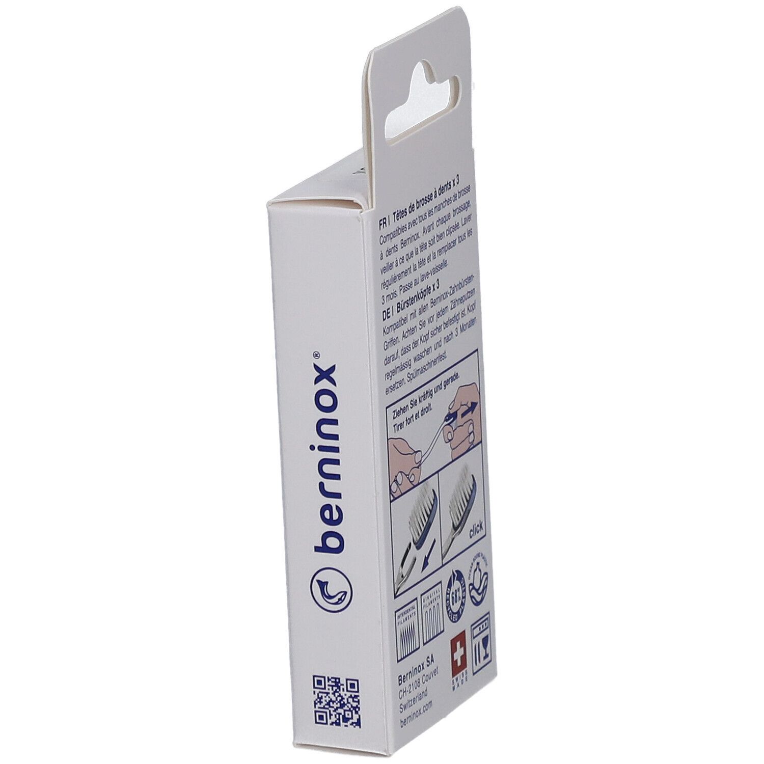 Vue latérale de la boîte avec texte et illustrations. Instructions de remplacement.