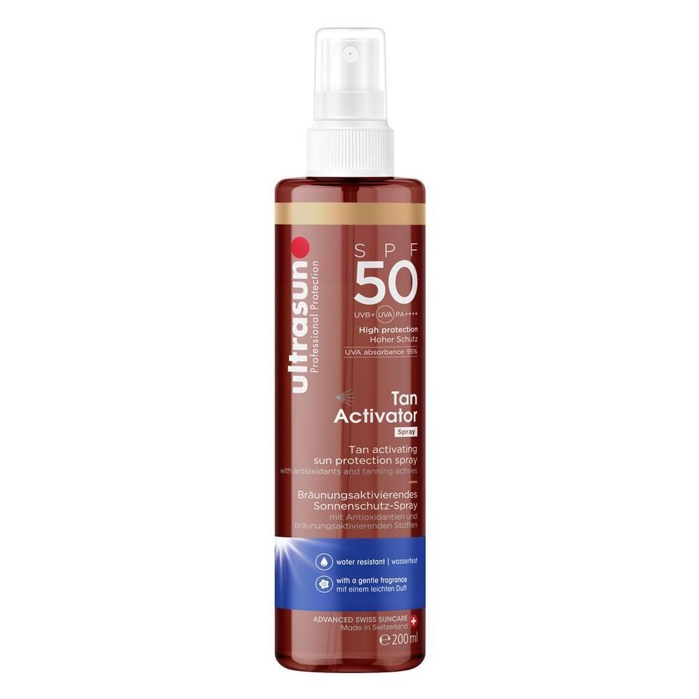 Ultrasun Tan Activator Spray LSF 50, Bräunungsaktivierendes Sonnenschutz-Spray mit Antioxidantien.
