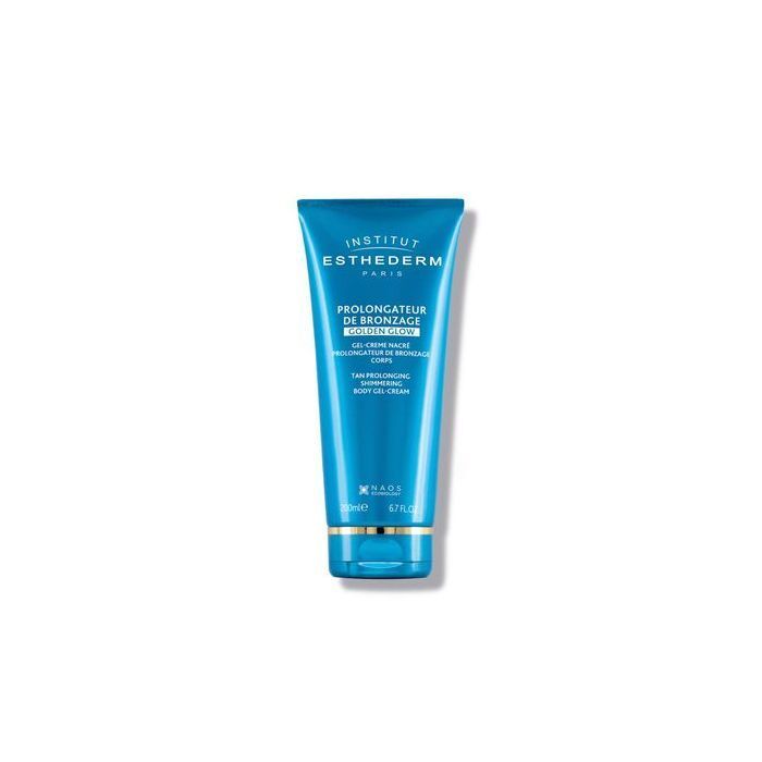 Institut Esthederm Bräunungsverlängerndes Körpergel in blauer Tube.