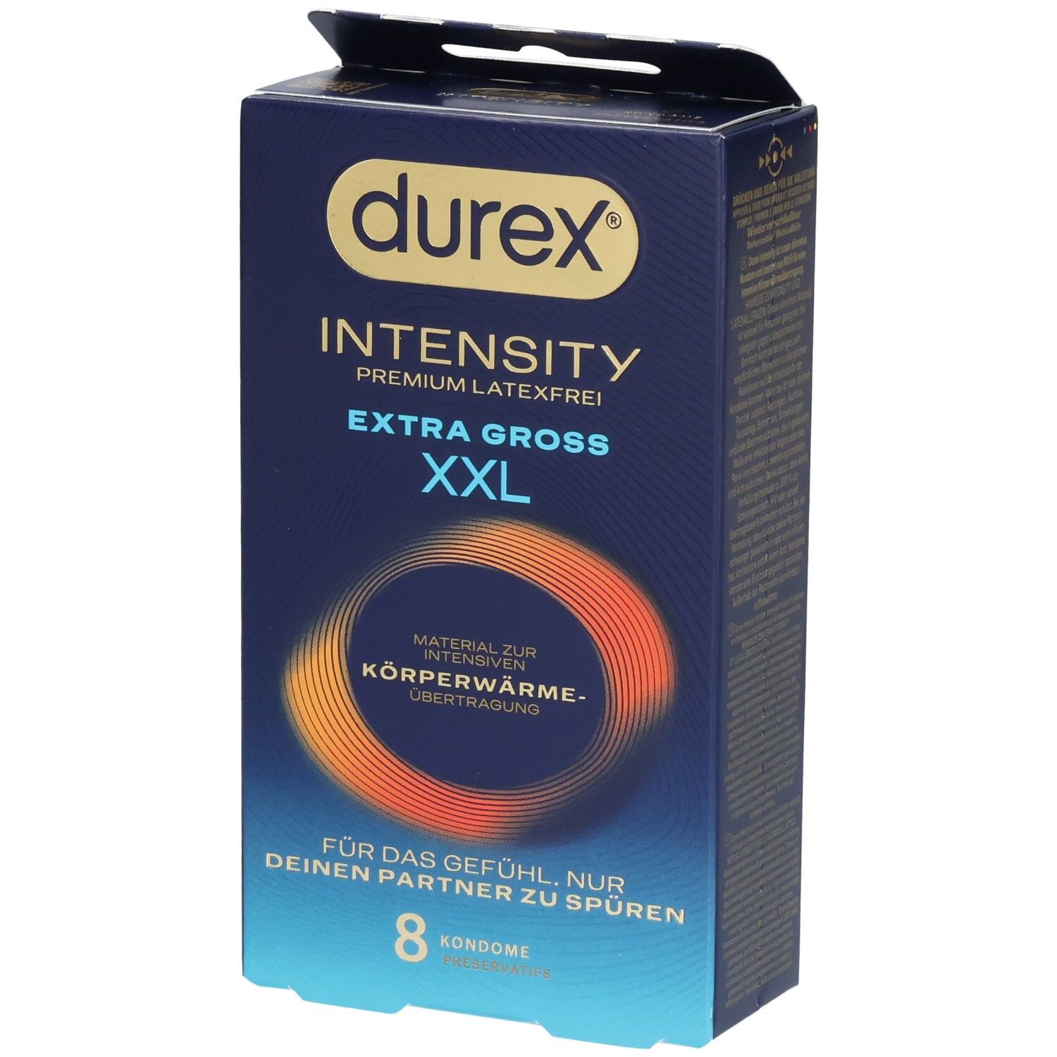 Durex Intensity XXL Kondompackung, 8 Stück, latexfrei, extra groß.