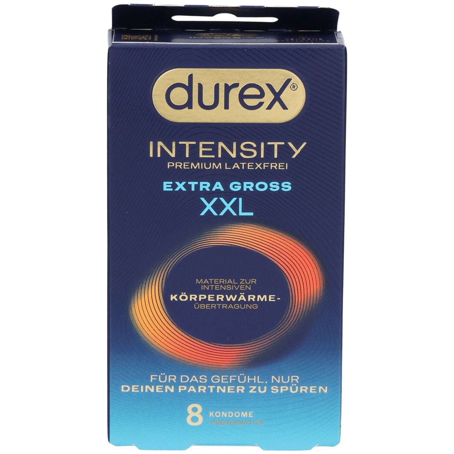 Durex Intensity XXL Kondompackung, 8 Stück, latexfrei, extra groß.