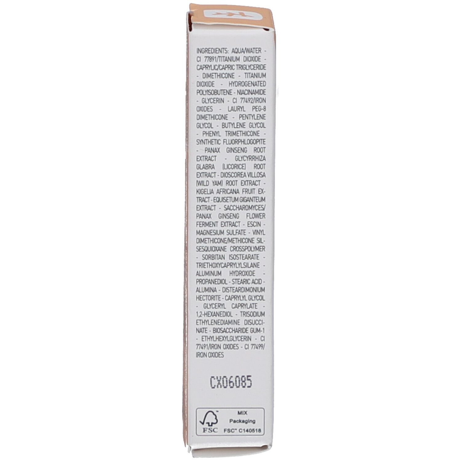 Produktverpackung, Rückseite. Inhaltsstoffe und weitere Informationen.