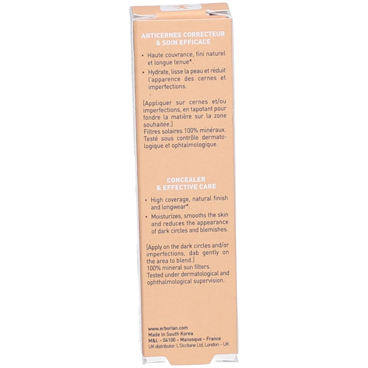 Produktverpackung, Seite. Text über die Wirkung des Produkts.