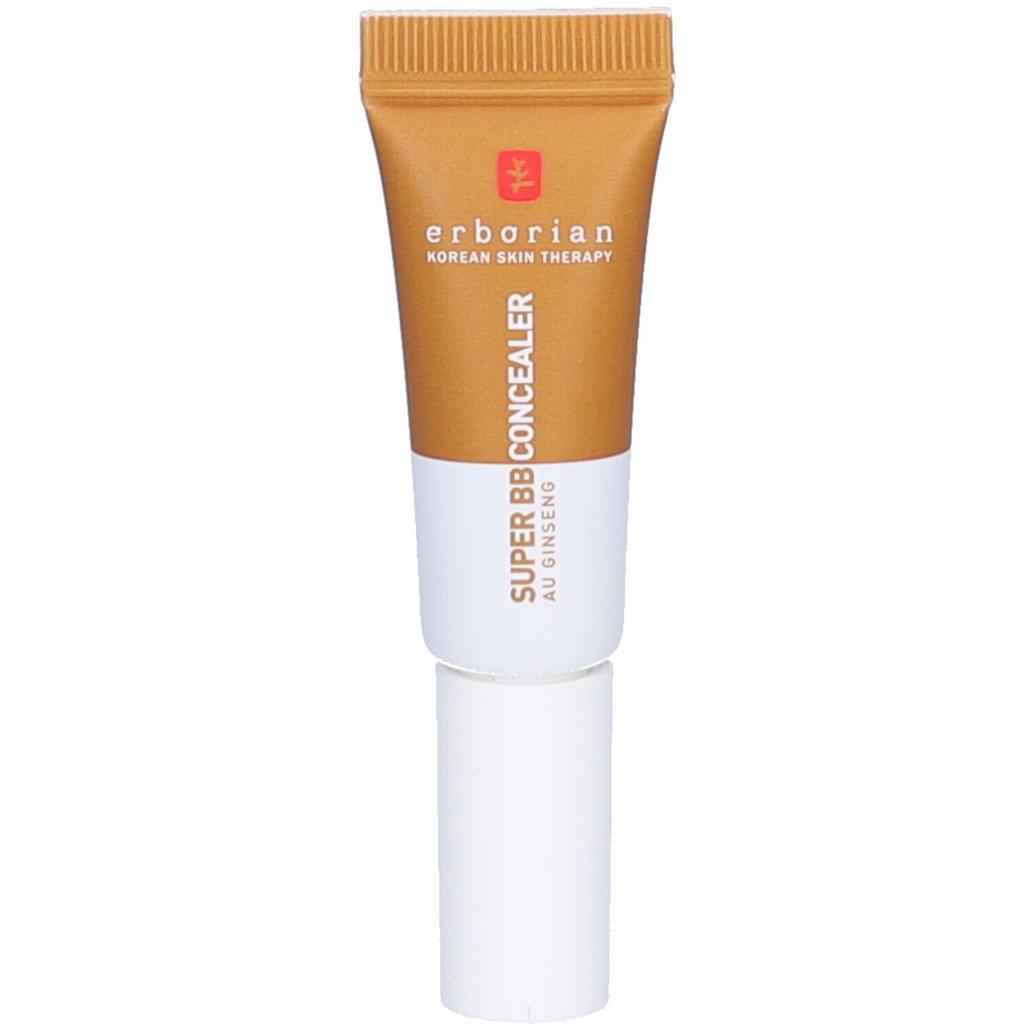 Erborian Super BB Concealer, Tube mit Deckel. Farbe: Caramel. Text auf dem Tube.