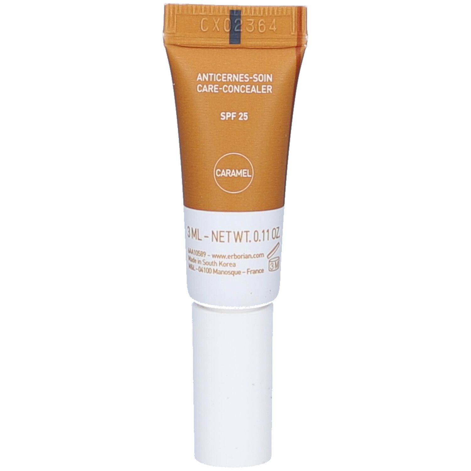Erborian Super BB Concealer Tube, Farbe Caramel. Text: SPF 25, 3ml.