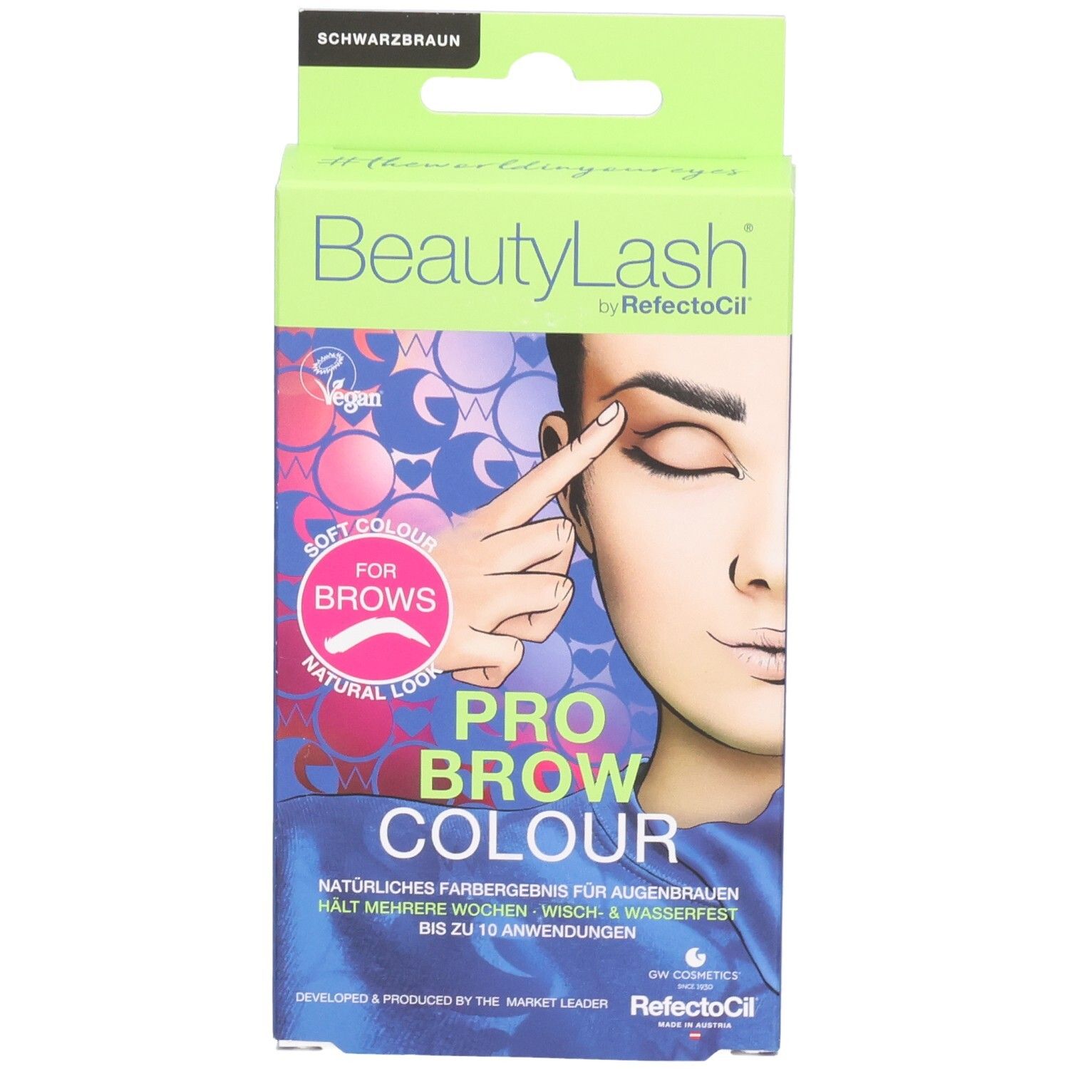 BeautyLash Pro Brow Colour Packung in Schwarzbraun. Für Augenbrauen, vegan, weiches Farbergebnis.