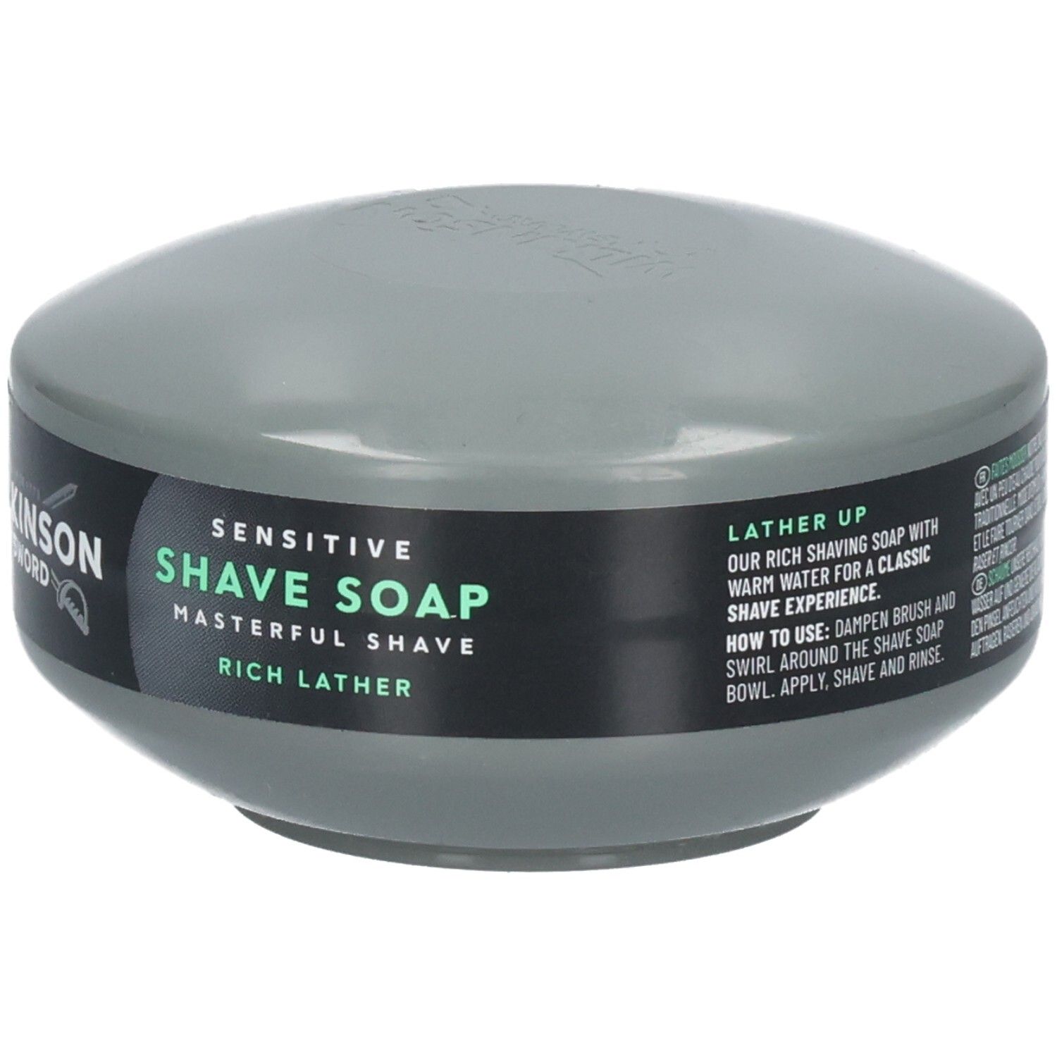 Wilkinson Sword Rasierseife im Tiegel, sensitive, 125g. Anleitung zur Anwendung.