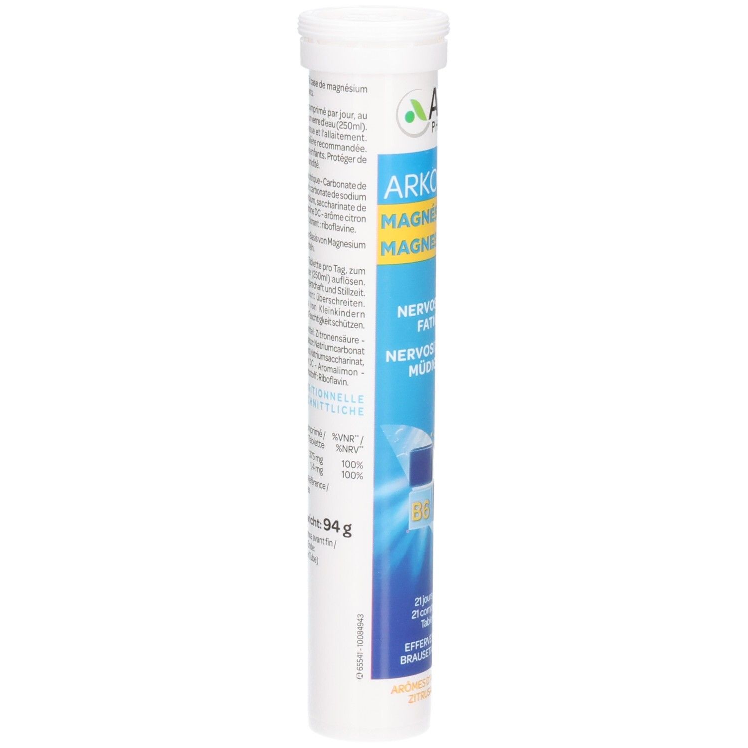 ArkoPharma Arkomag Magnesium B6 Brausetabletten Röhre, 21 Stück. Enthält Magnesium und Vitamin B6.