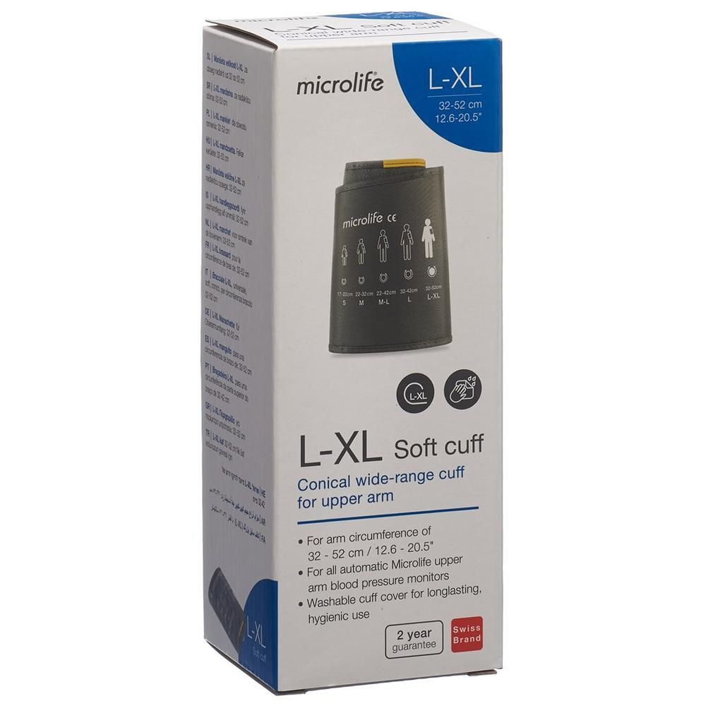 Brassard souple L-XL MICROLIFE. Pour bras de 32-52cm. Manchette conique. Housse lavable. Garantie 2 ans.