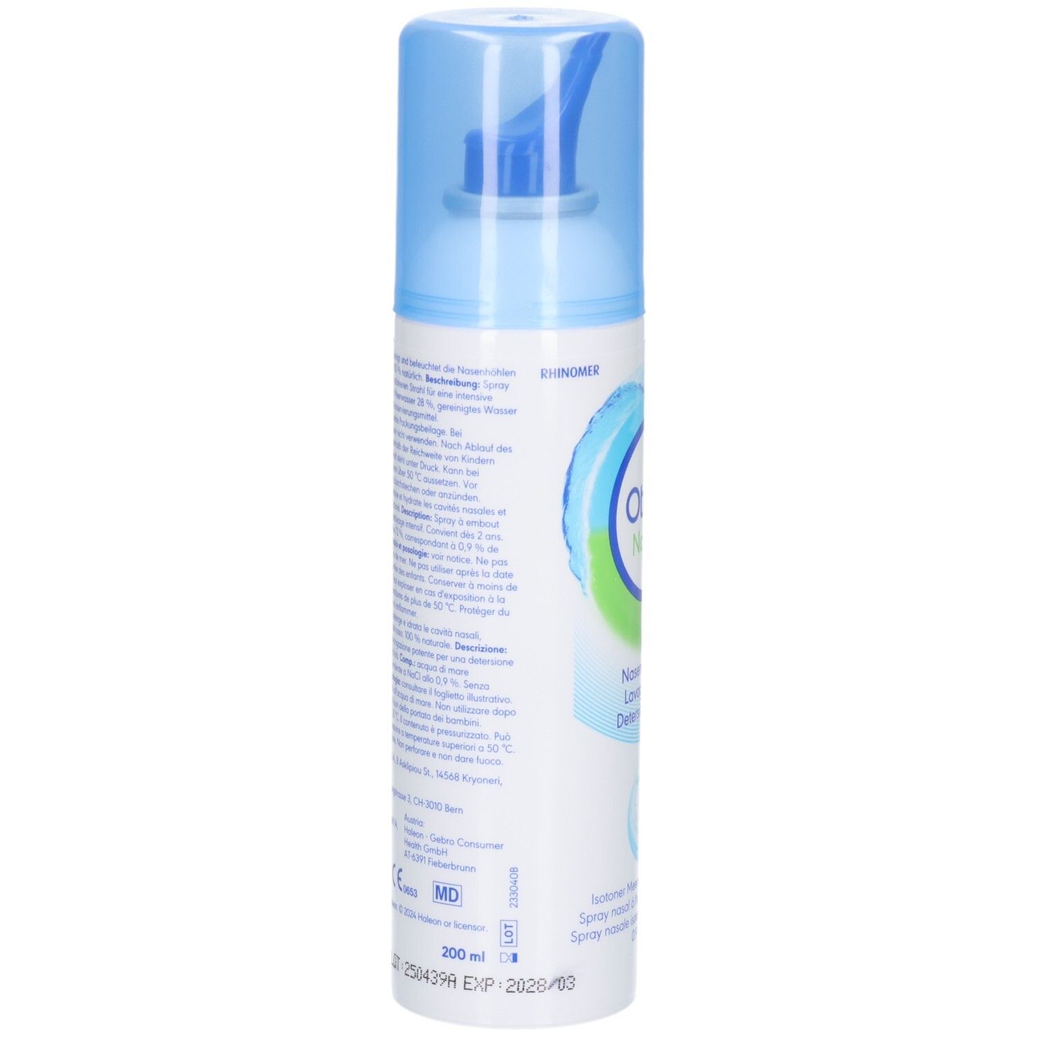 Dos du spray Otrivin Natural pour le nez avec informations détaillées sur l'utilisation.