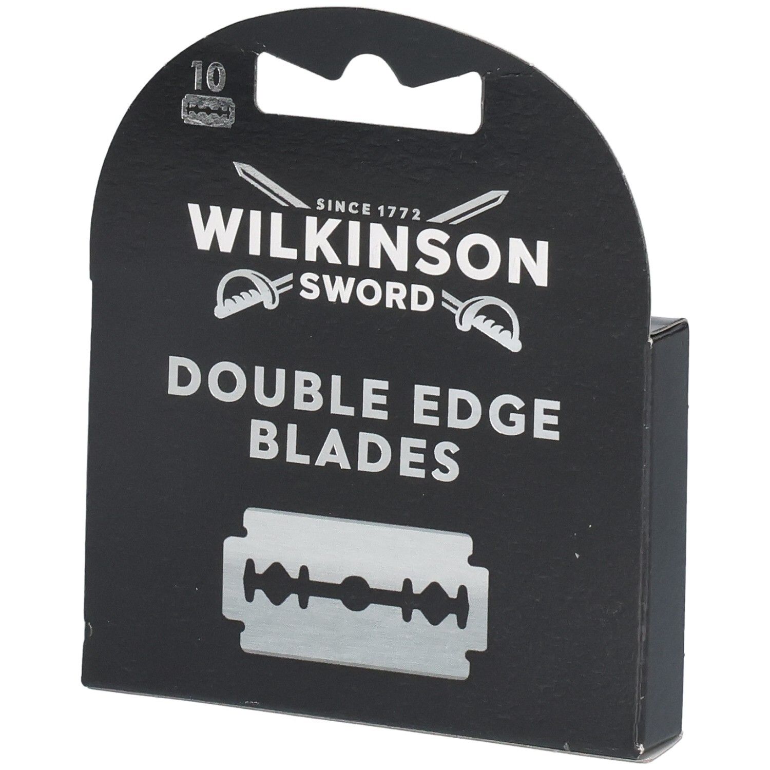 Rückseite der Verpackung mit Informationen zu Wilkinson Sword Double Edge Rasierklingen.