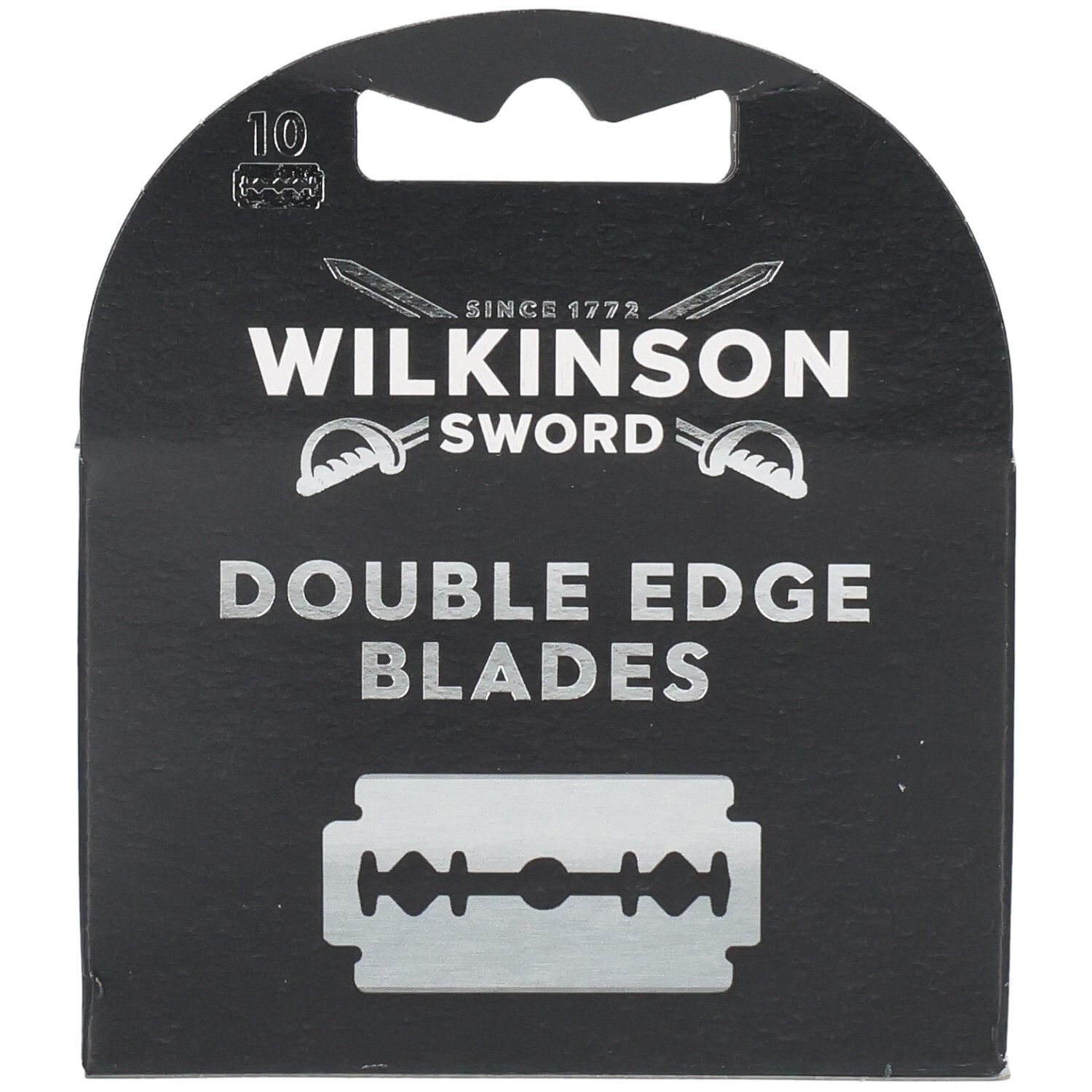 Verpackung mit 10 Wilkinson Sword Double Edge Rasierklingen, Vorderseite.
