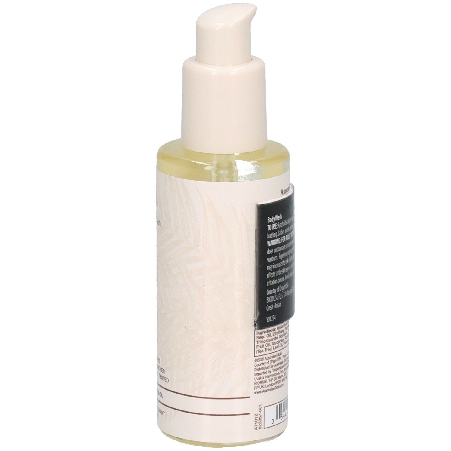 Flasche mit Pumpspender, enthält Körperpflegeprodukt.