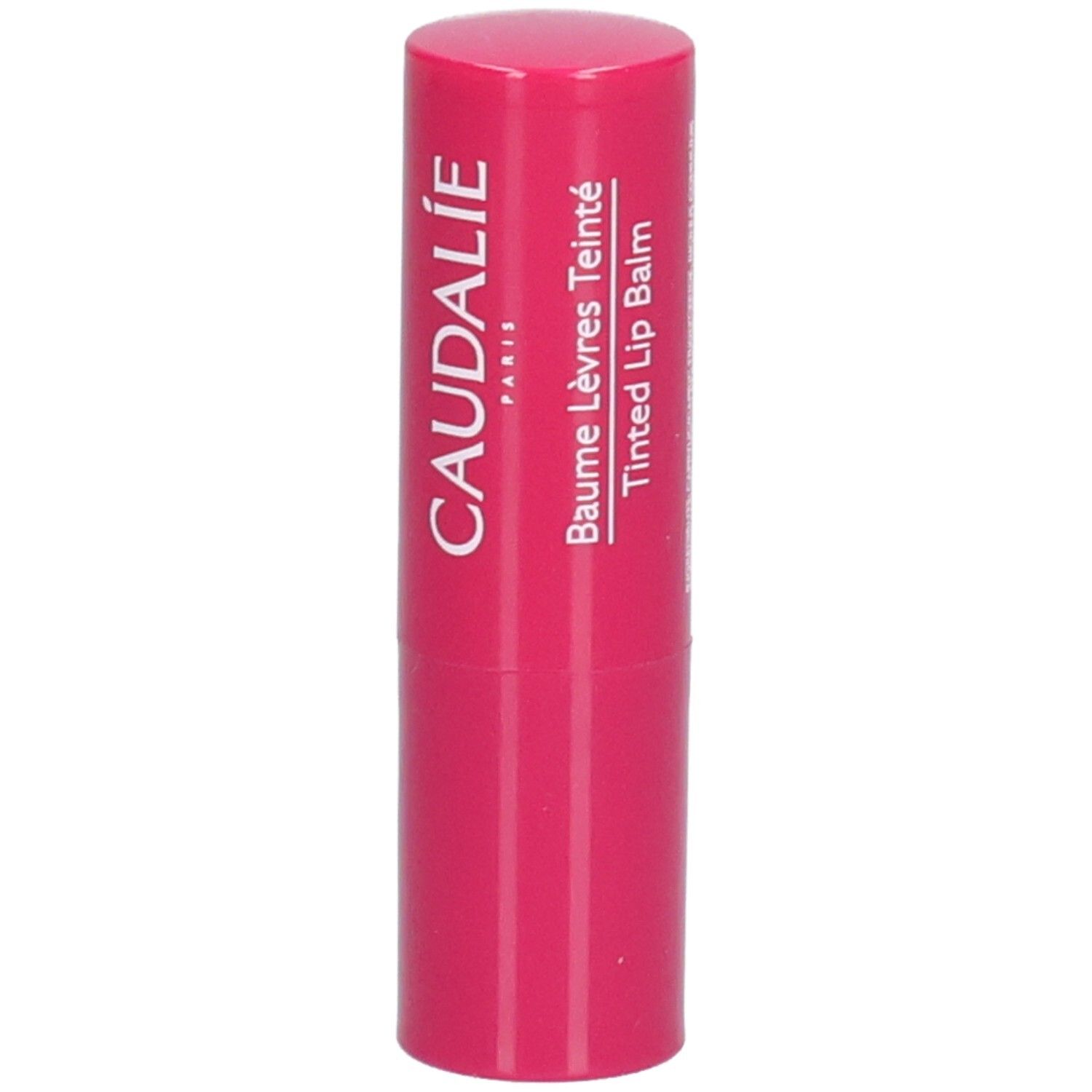 Roter Lippenbalsam-Stift. Aufschrift CAUDALIE PARIS und Baume Lèvres Teinté Tinted Lip Balm.