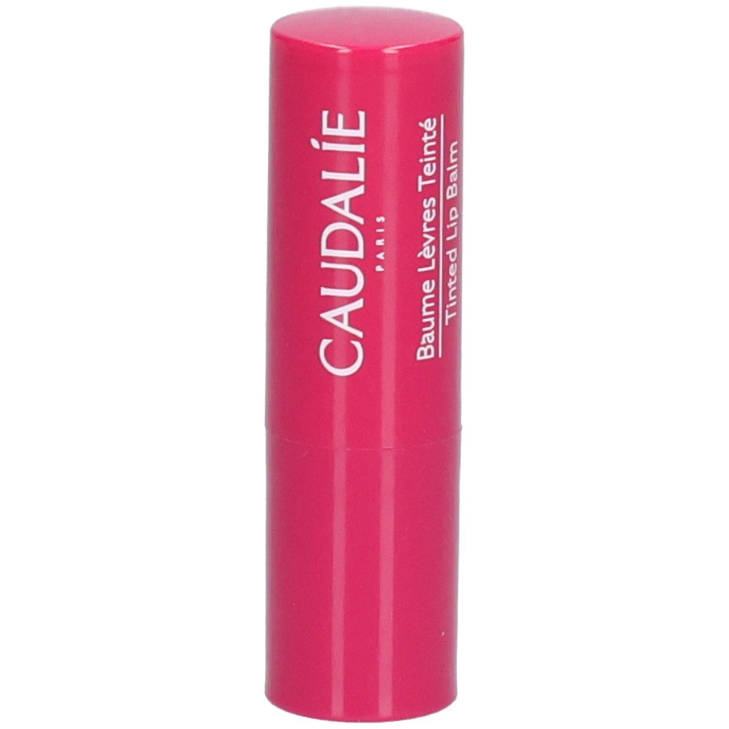 Roter Lippenbalsam-Stift. Aufschrift CAUDALIE PARIS und Baume Lèvres Teinté Tinted Lip Balm.