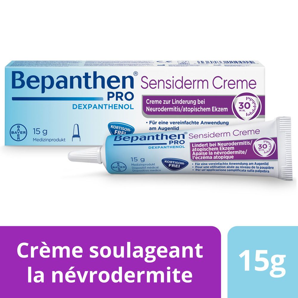 Bepanthen PRO Sensiderm Crème, tube et emballage de 15g. Crème pour la dermatite atopique. 15g.