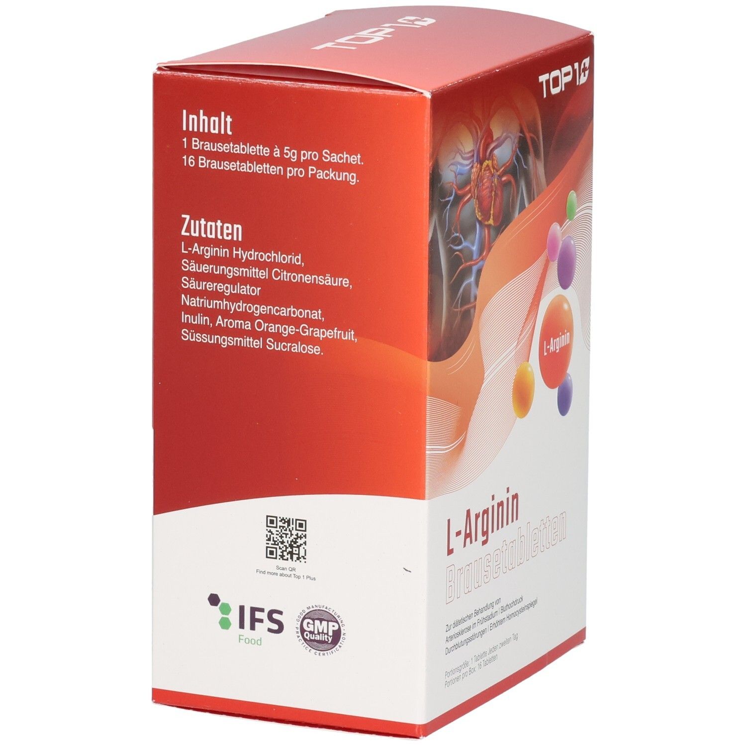 Rückseite der Verpackung mit Inhaltsangaben und Zutaten. QR-Code und IFS-Zertifizierung.
