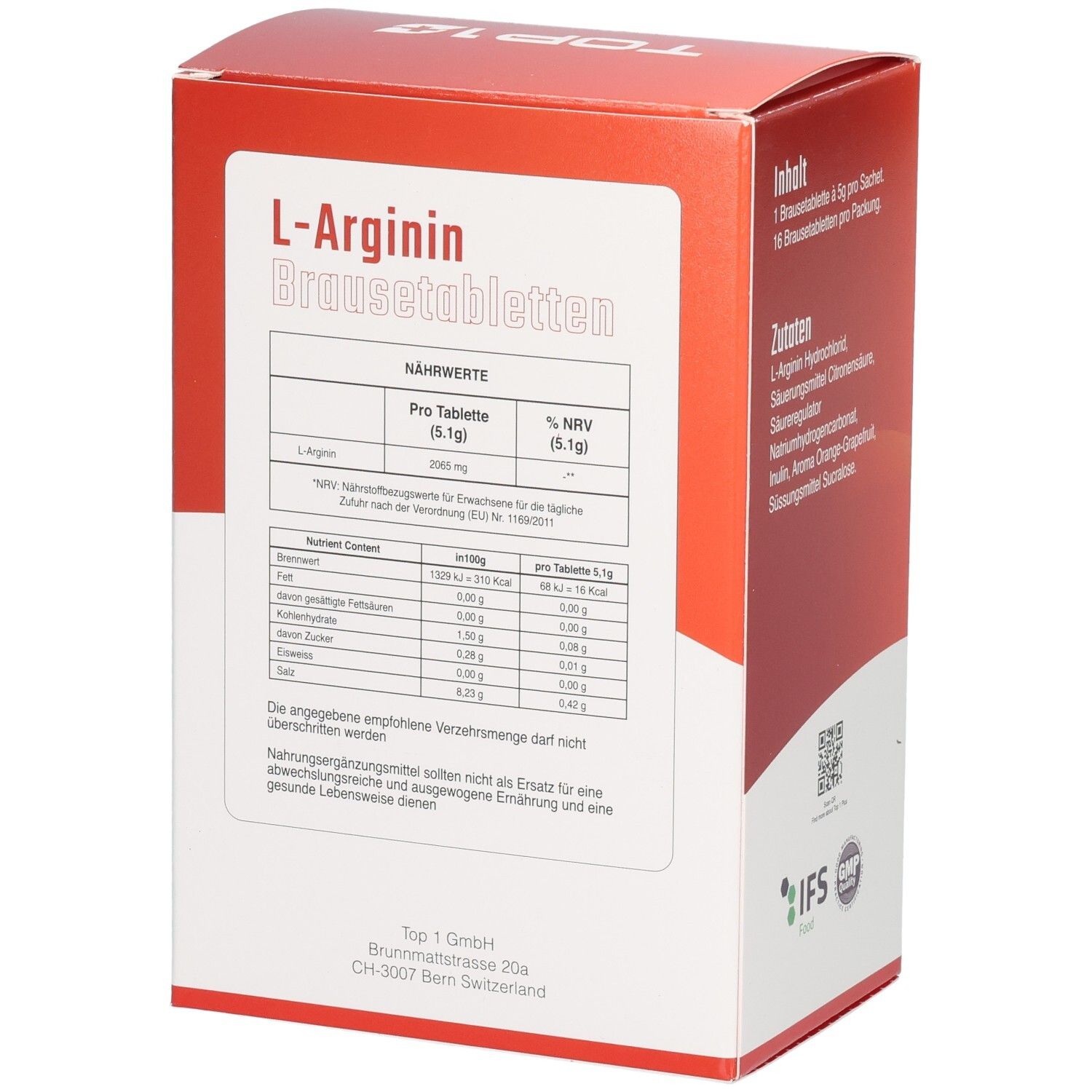 Rückseite der Verpackung mit Nährwertangaben. Text in deutscher Sprache. IFS-Zertifizierung.