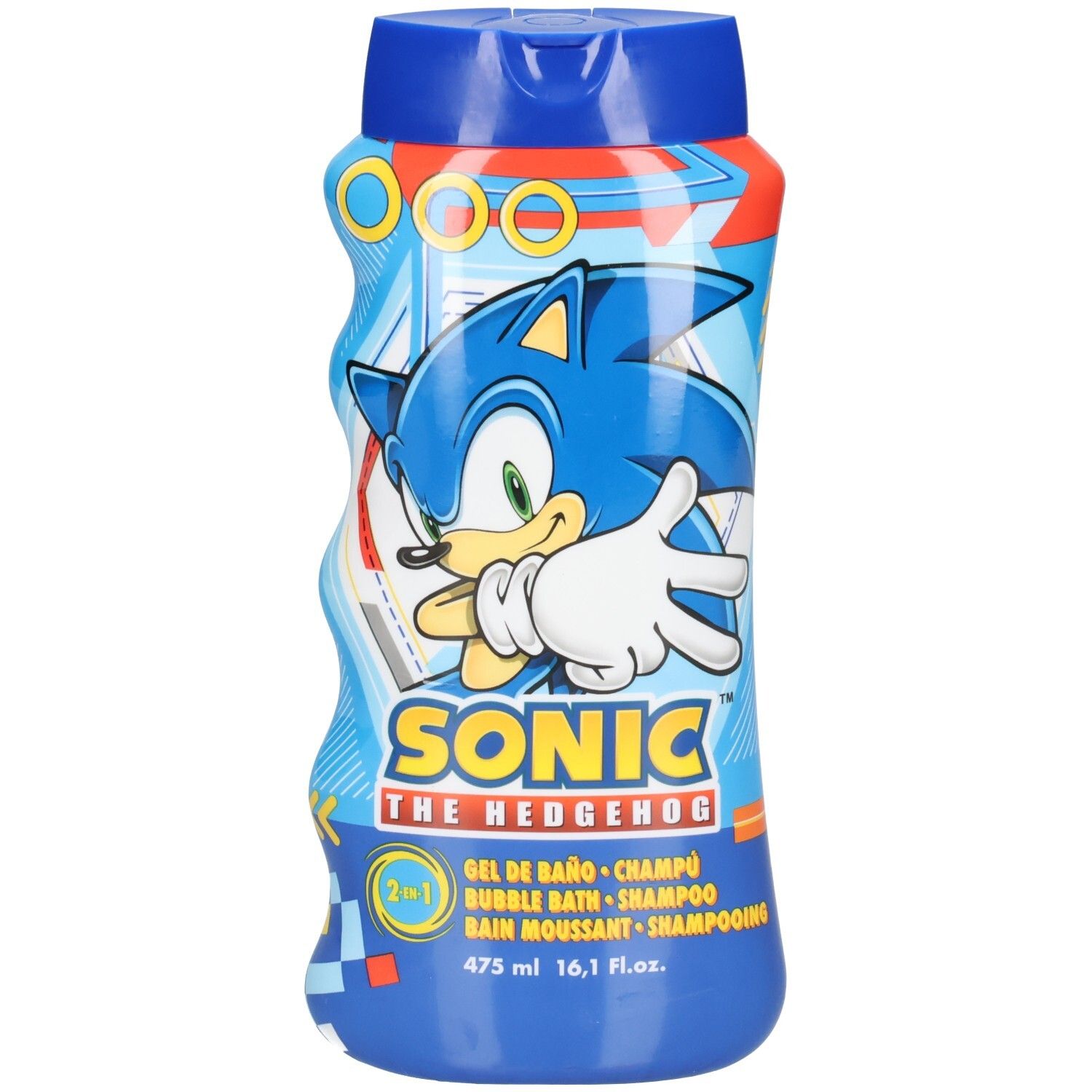 Sonic the Hedgehog 2-in-1 Duschgel & Shampoo Flasche mit Sonic-Motiv.