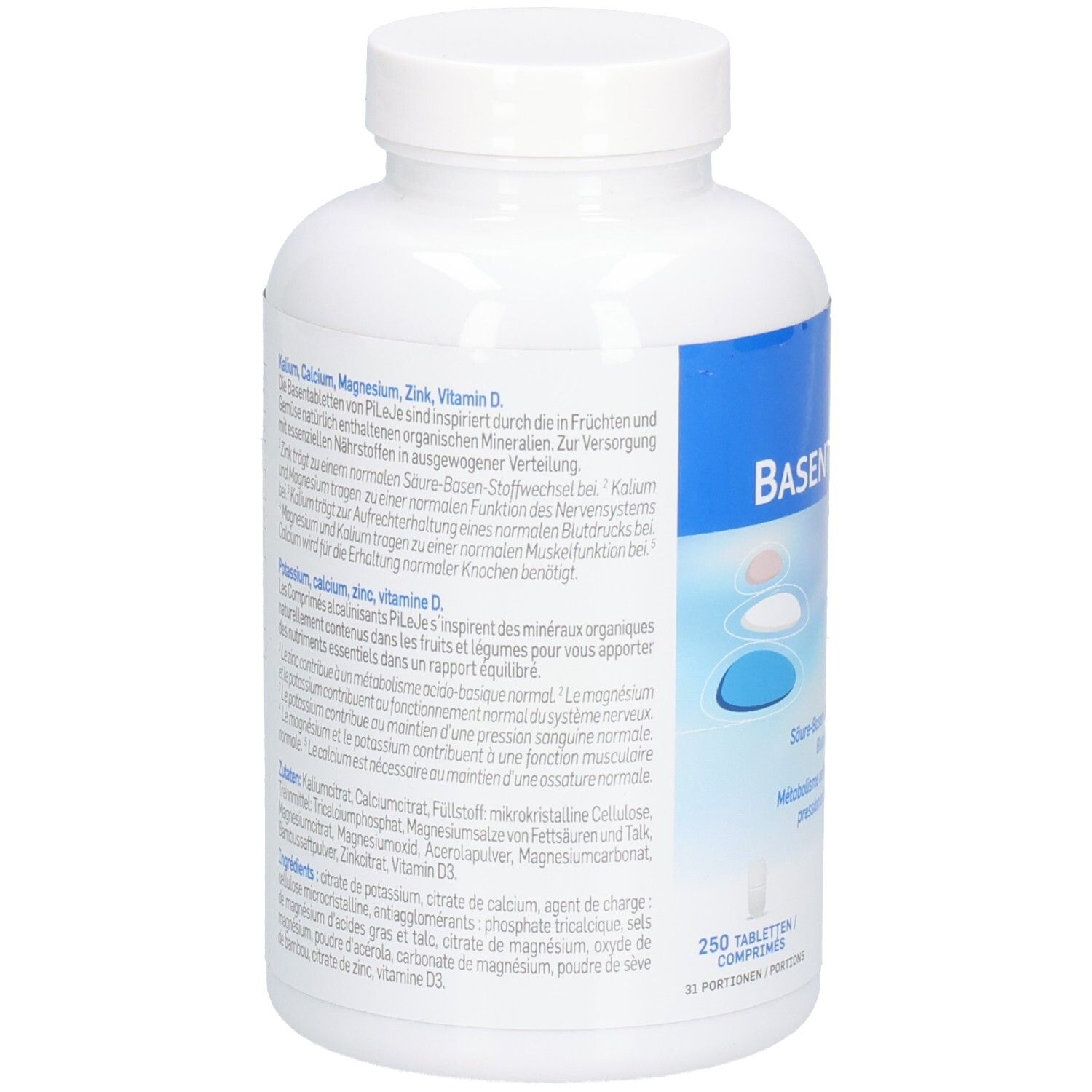 Dos du flacon blanc. Contient des informations sur les ingrédients et les valeurs nutritionnelles. Marque Pileje.