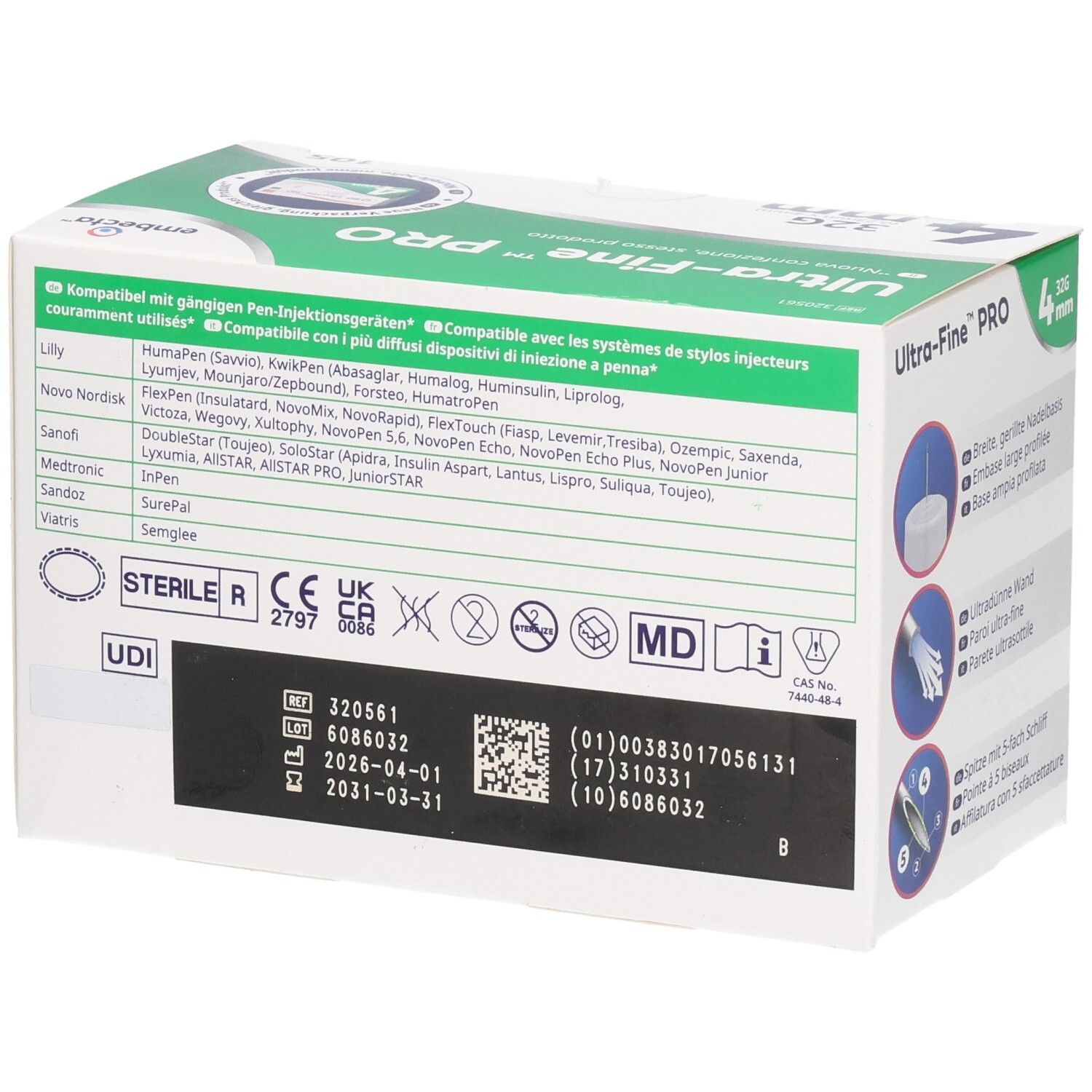 Rückseite der Verpackung mit Kompatibilitätsliste und Zertifizierungen.