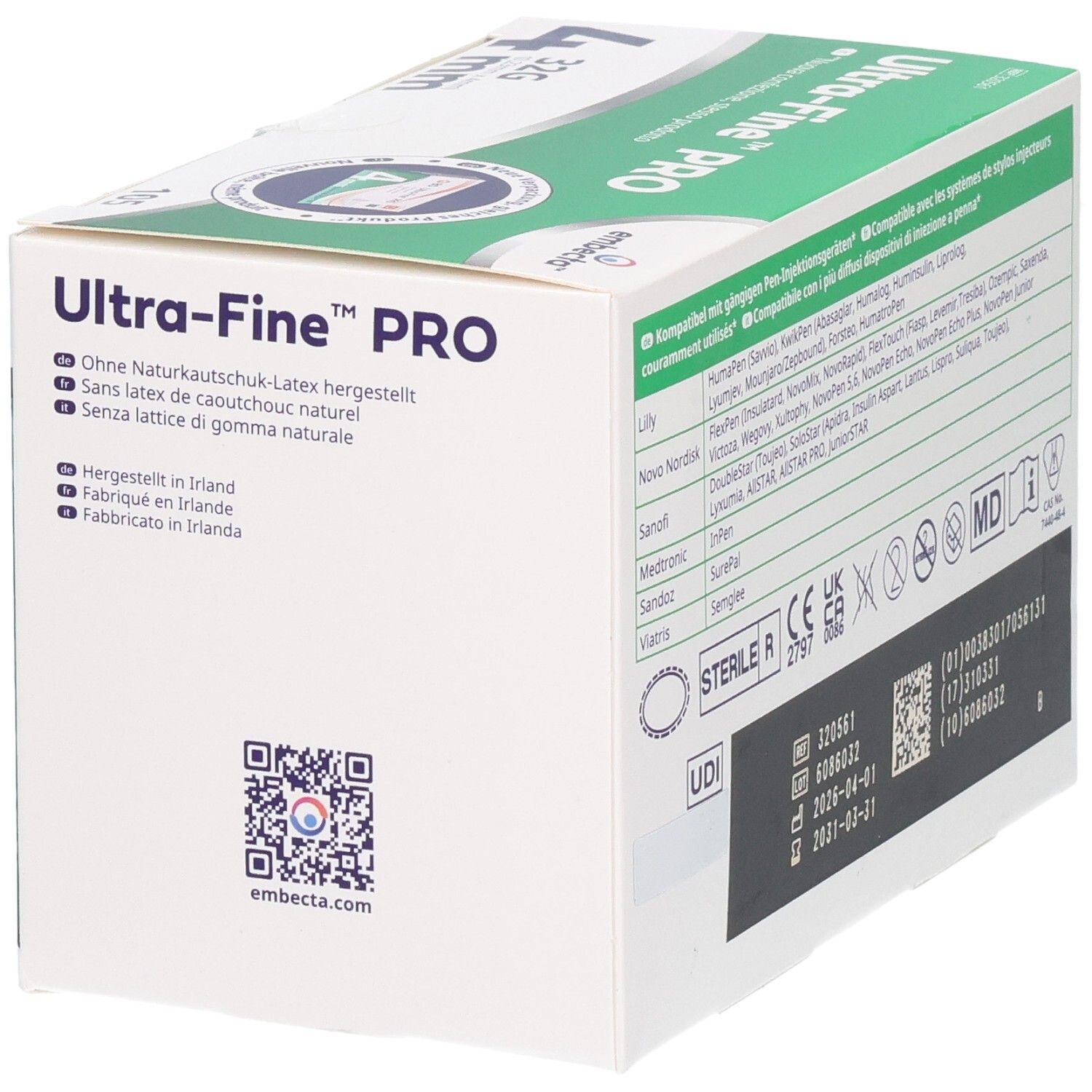 Seite der Verpackung mit Hinweis auf latexfreie Herstellung und Herkunft.