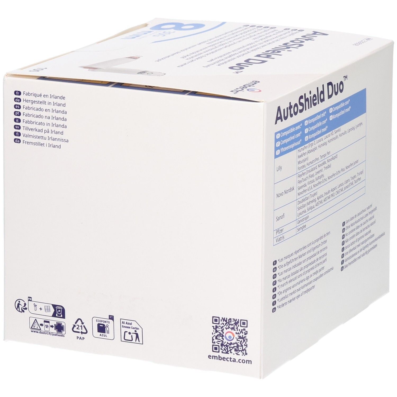 Verpackung für AutoShield Duo, mit Produktinformationen und QR-Code.