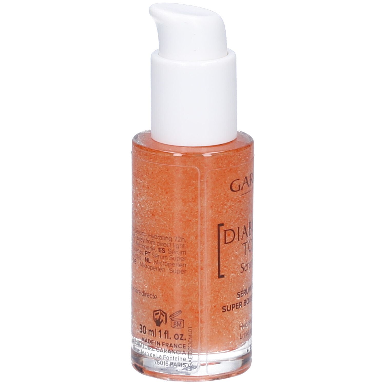 Sérum Baby Skin Garancia Diabolique Tomate. Flacon pompe, sérum orangé. 30 ml, Fabriqué en France.