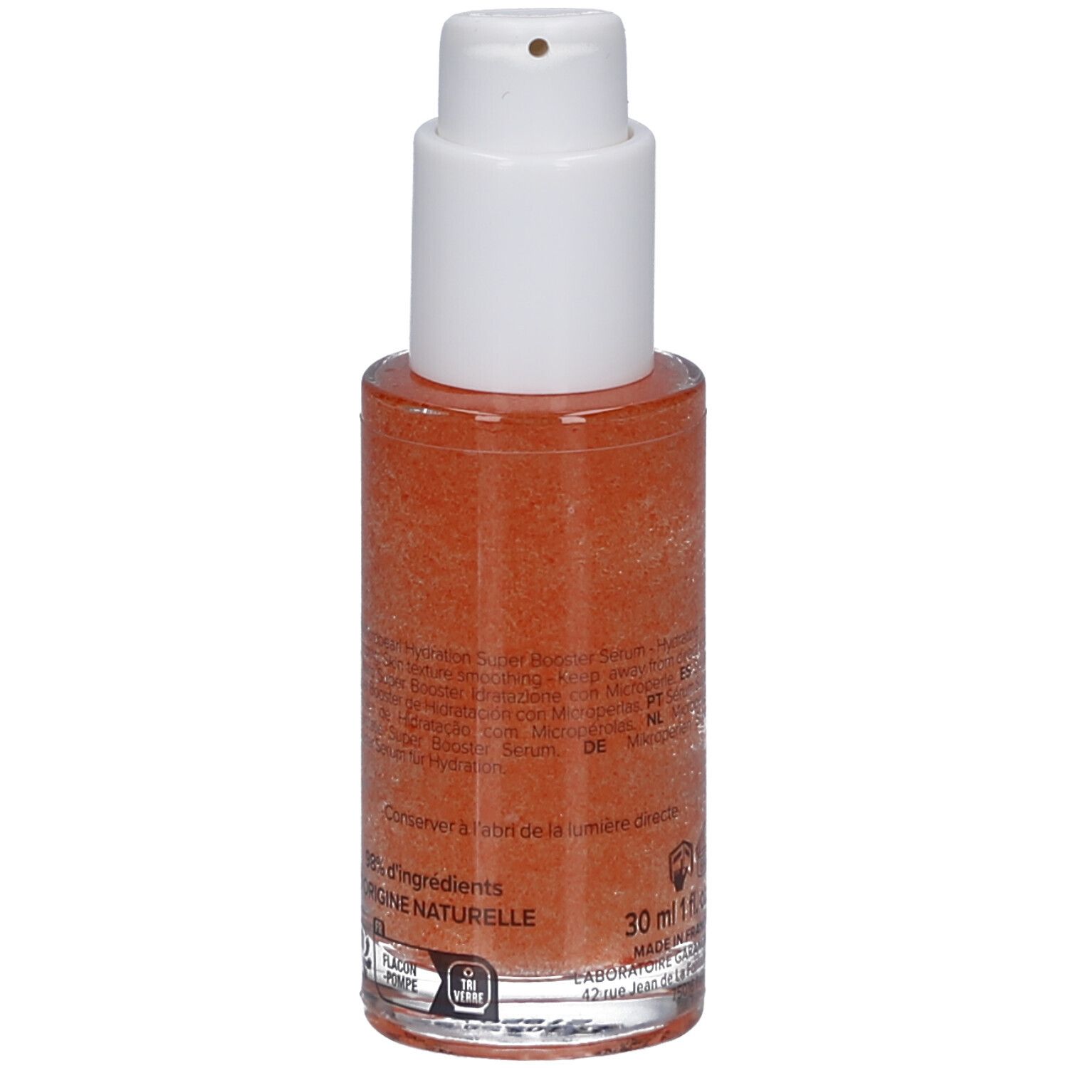 Sérum Baby Skin Garancia Diabolique Tomate. Flacon pompe, sérum orangé. 30 ml, 98% ingrédients naturels.