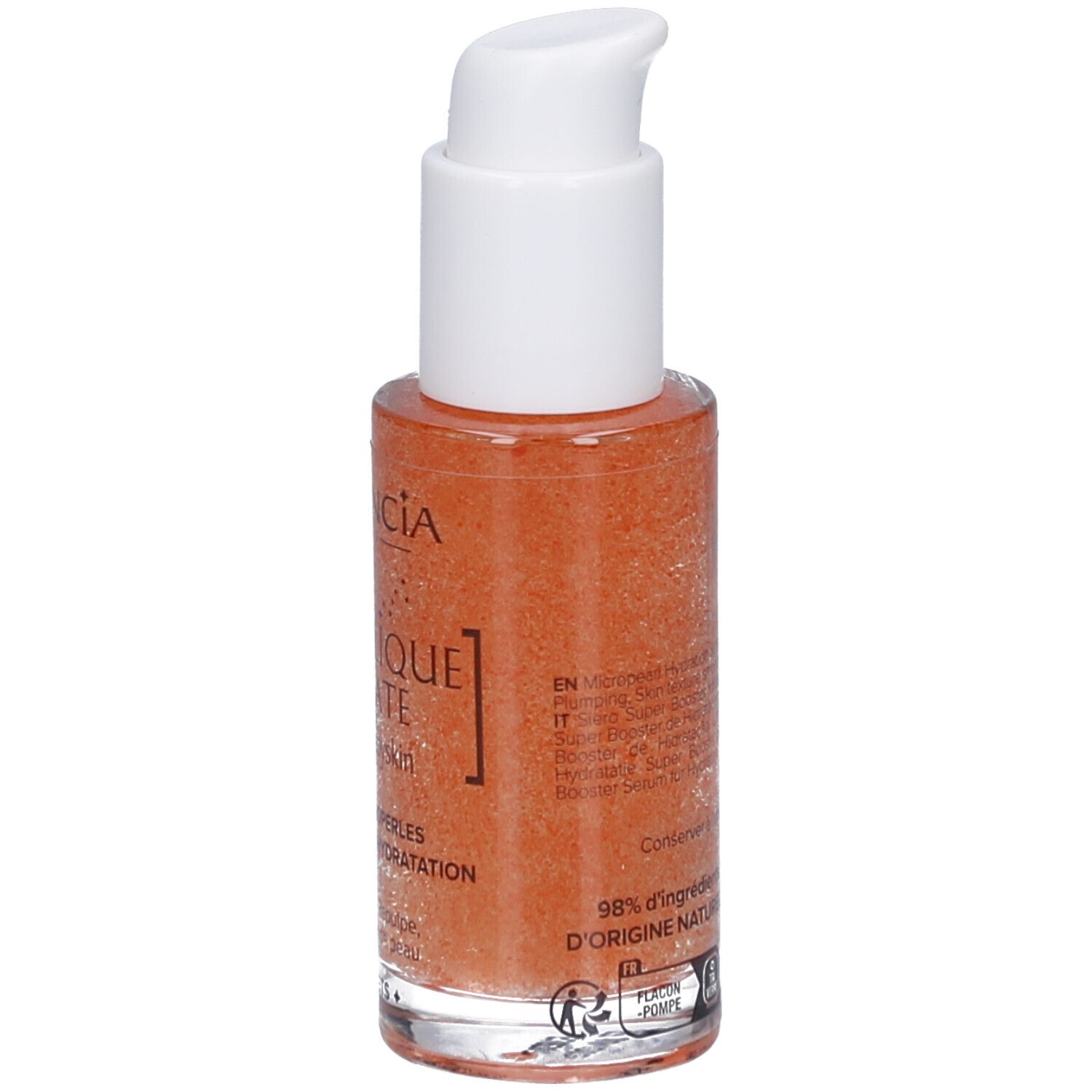 Sérum Baby Skin Garancia Diabolique Tomate. Flacon pompe, sérum orangé. 98% ingrédients naturels.