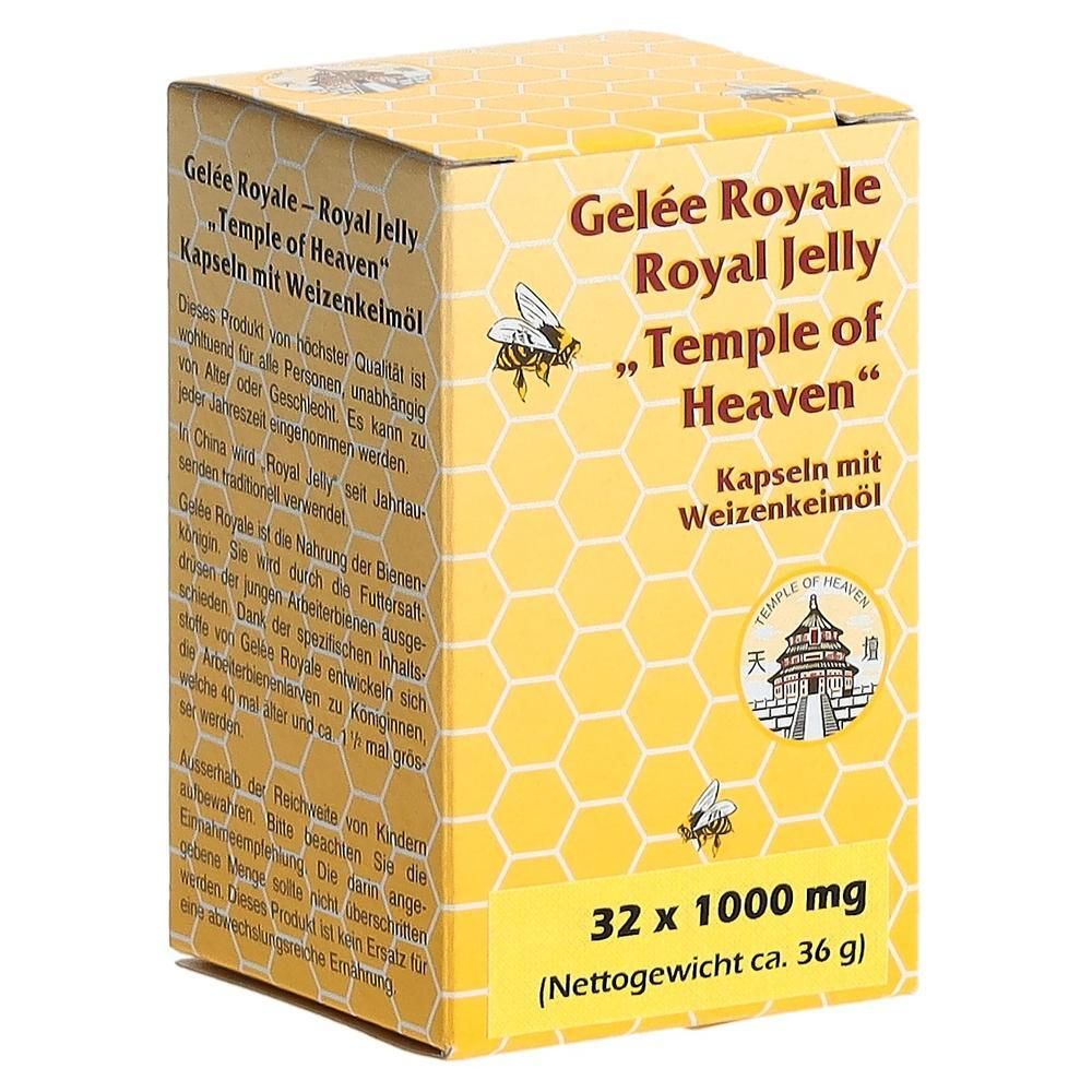 Verpackung mit 32 Kapseln Gelee Royale "Temple of Heaven" mit Weizenkeimöl.