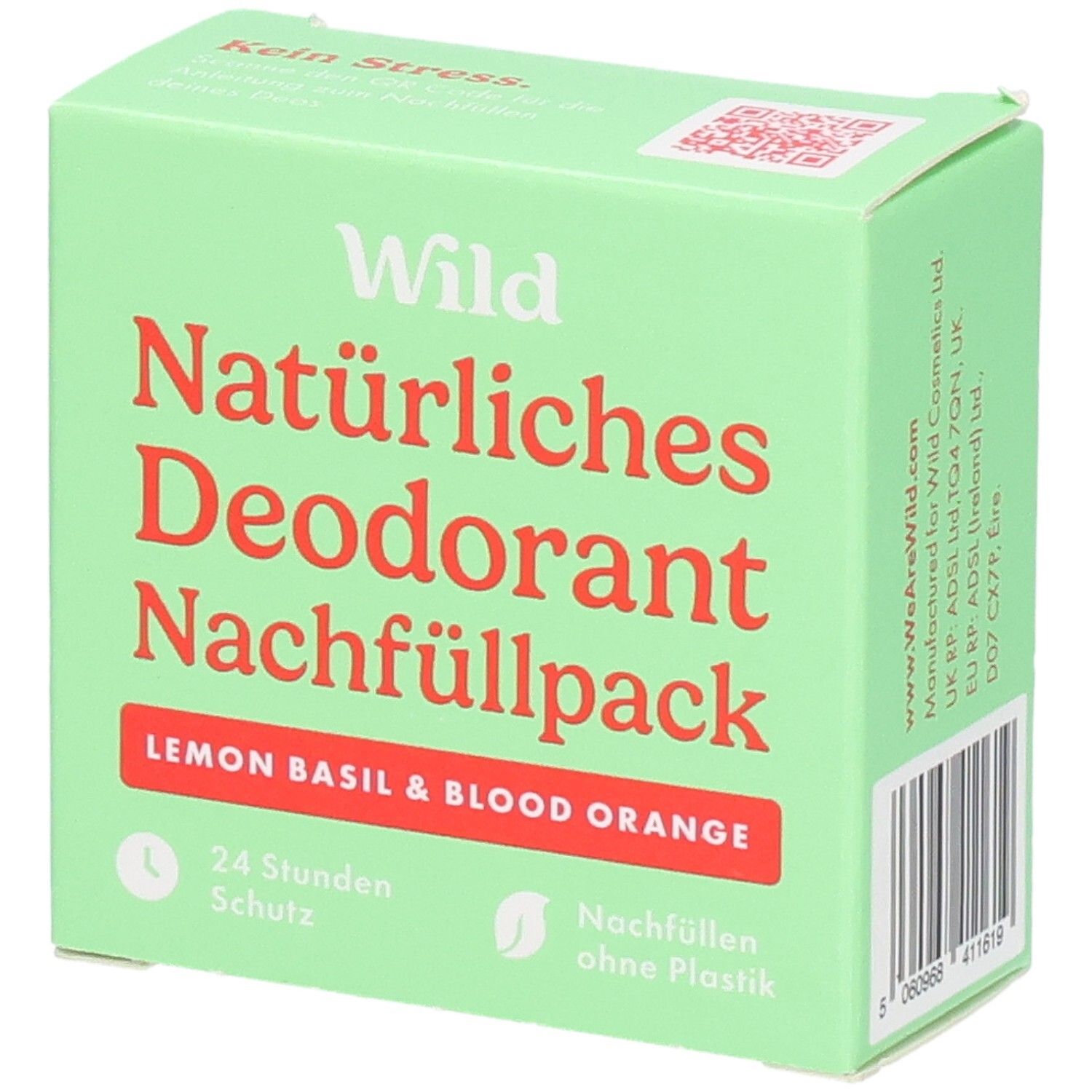 WILD Natürliches Deodorant Nachfüllpack, Lemon Basil & Blood Orange. Veganes und biologisch abbaubares Produkt.