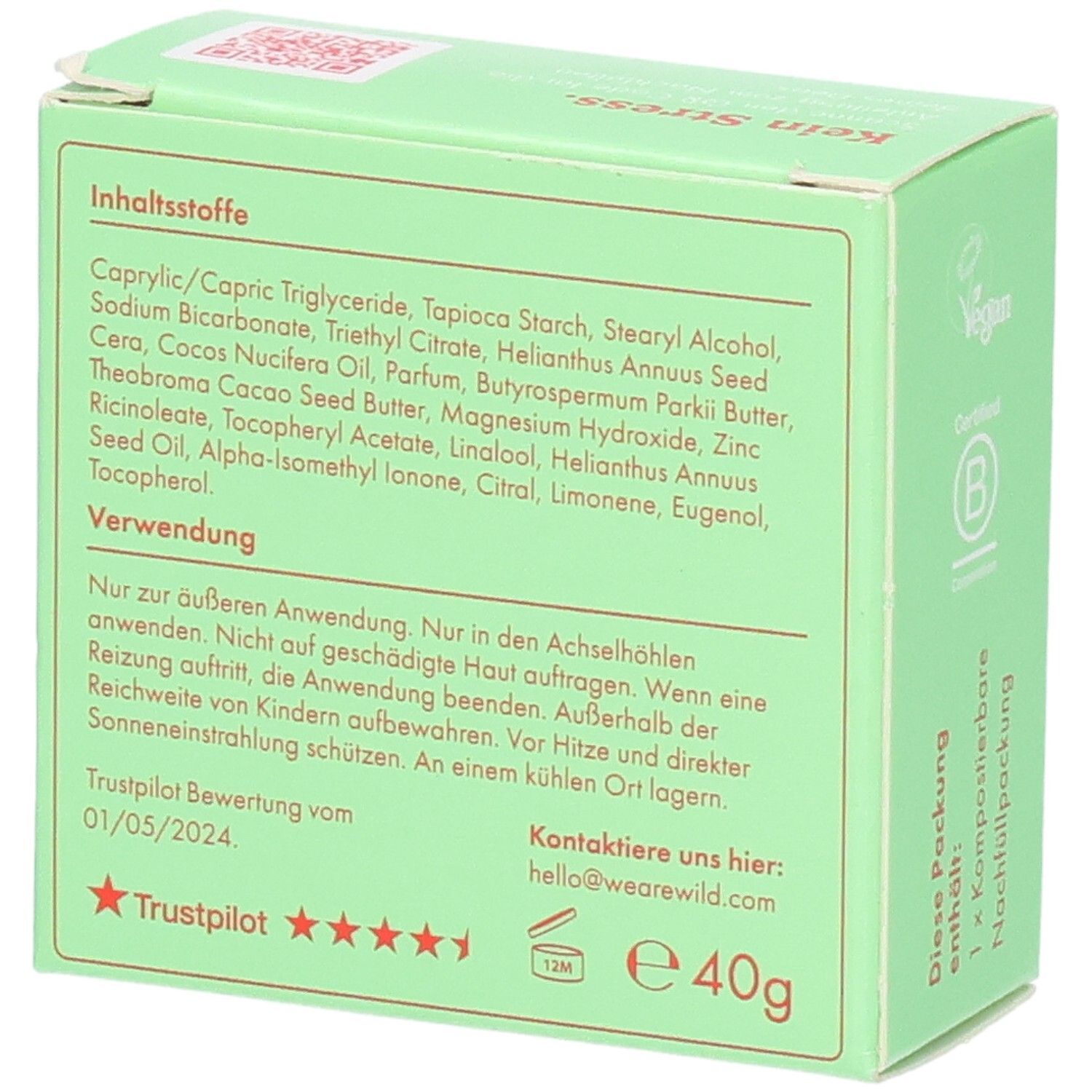 WILD Natürliches Deodorant Nachfüllpack, Lemon Basil & Blood Orange. Veganes und biologisch abbaubares Produkt.