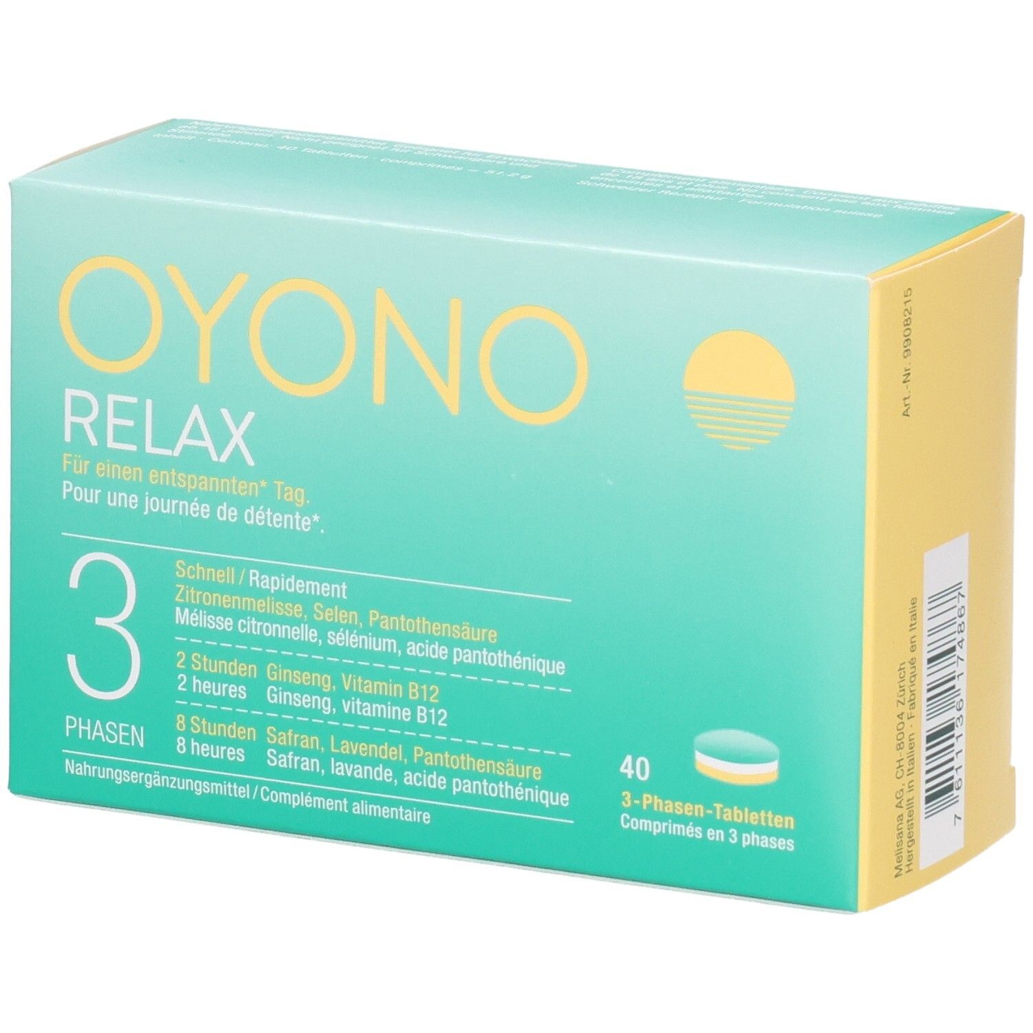 OYONO Relax 3-Phasen-Tabletten Verpackung, 40 Stück.