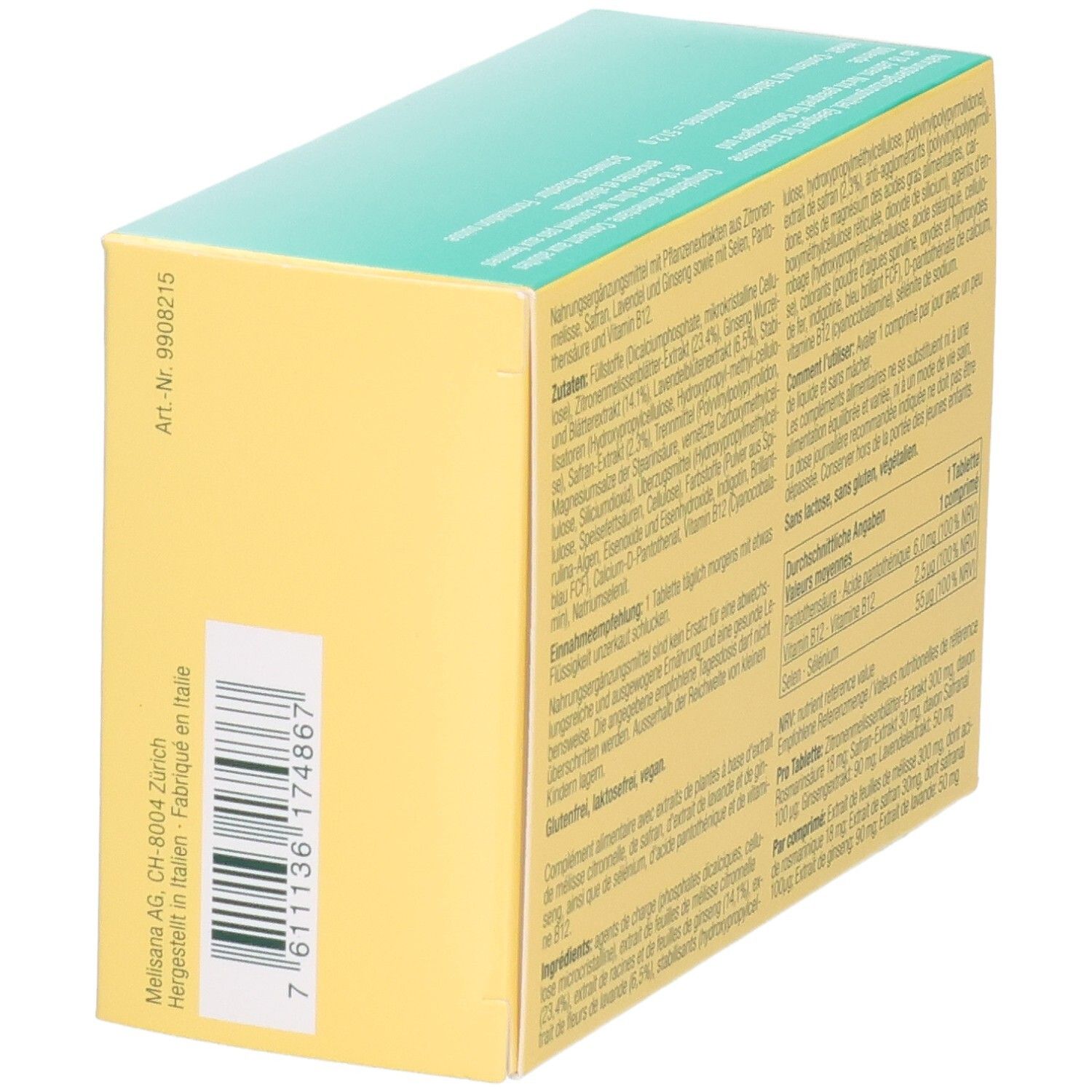OYONO Relax 3-Phasen-Tabletten Verpackung, Seitenansicht mit Barcode und Artikelnummer.