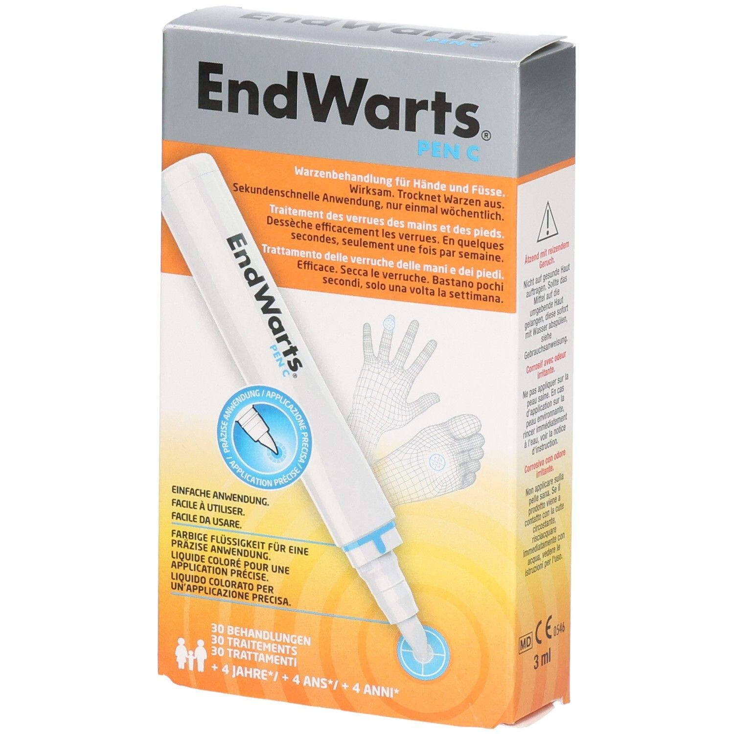 EndWarts Pen C Karton mit Applikatorstift, 3 ml. Präzisionsapplikator für Warzenbehandlung.