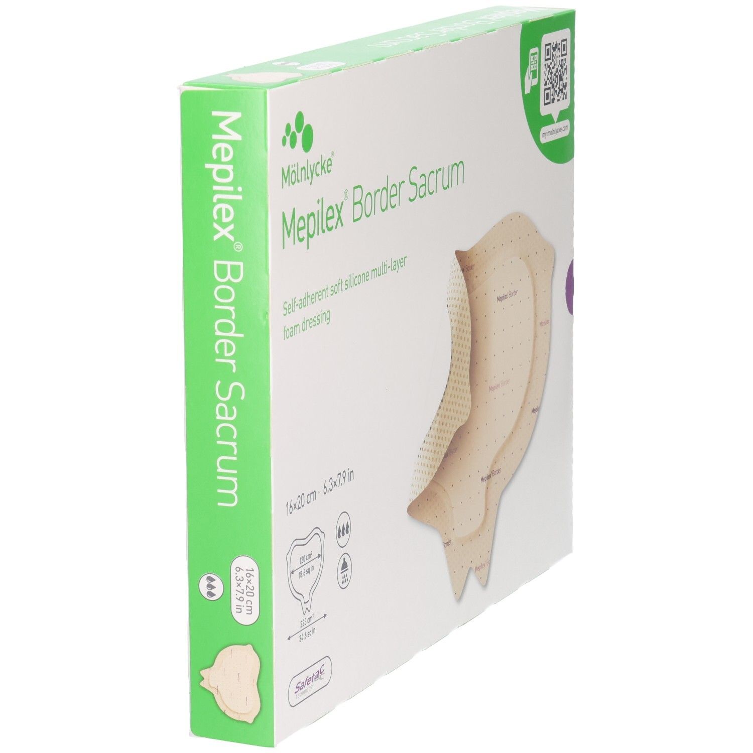 MEPILEX Border Sacrum Verband 16x20cm, weiche Silikon-Schaumstoff-Wundauflage.