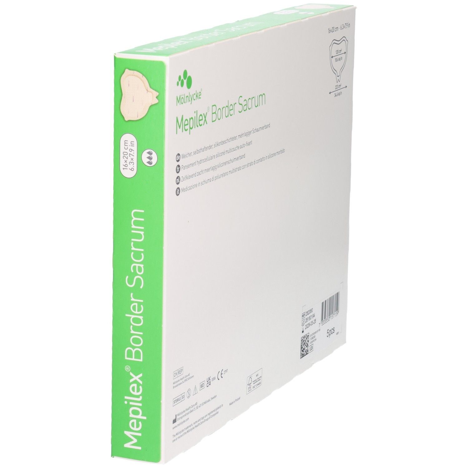 MEPILEX Border Sacrum Verband 16x20cm, weiche Silikon-Schaumstoff-Wundauflage.