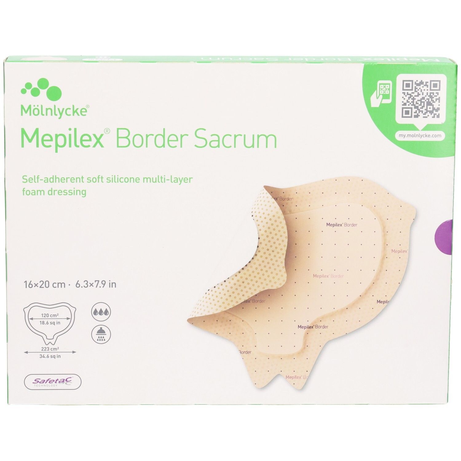 MEPILEX Border Sacrum Verband 16x20cm, weiche Silikon-Schaumstoff-Wundauflage.