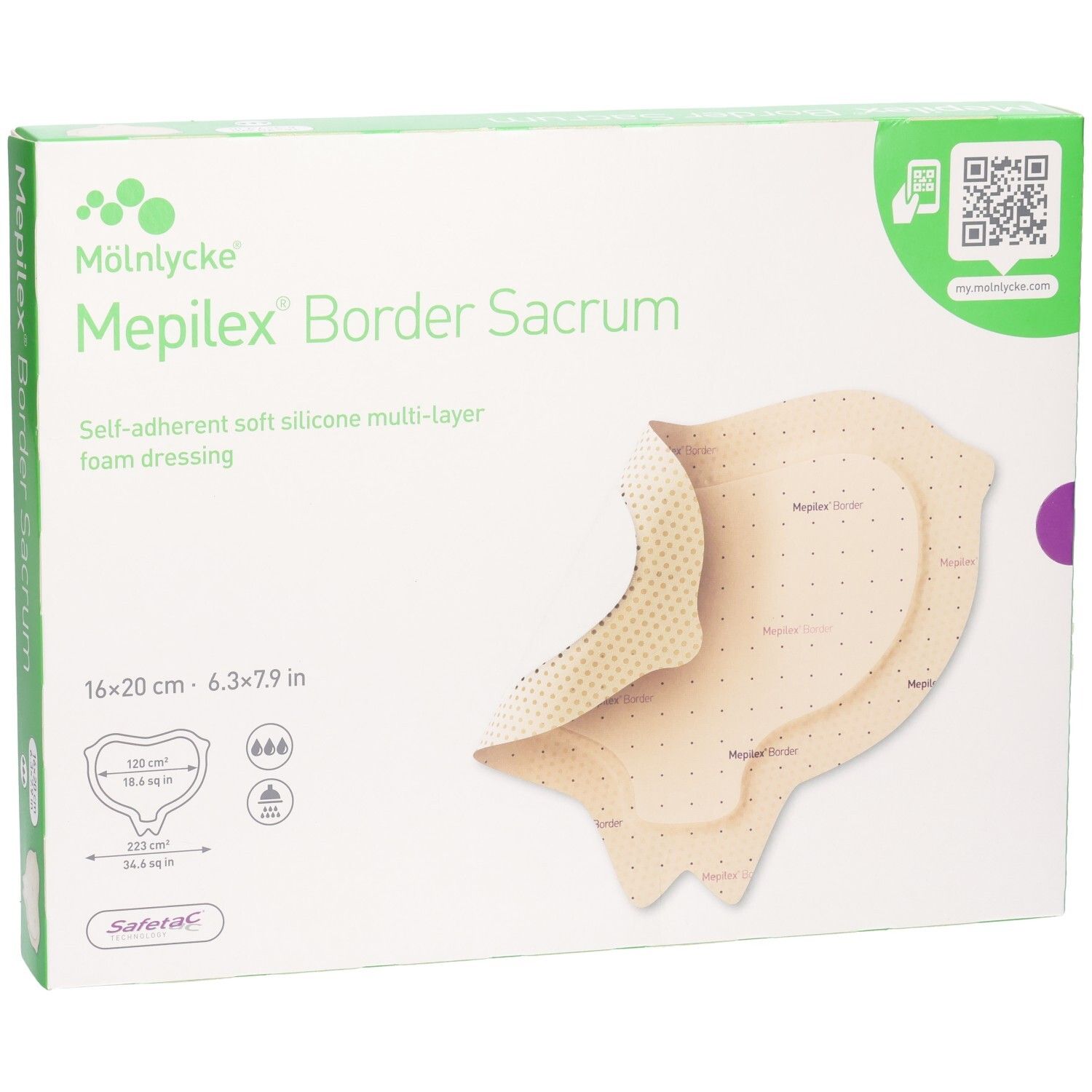 MEPILEX Border Sacrum Verband 16x20cm, weiche Silikon-Schaumstoff-Wundauflage.