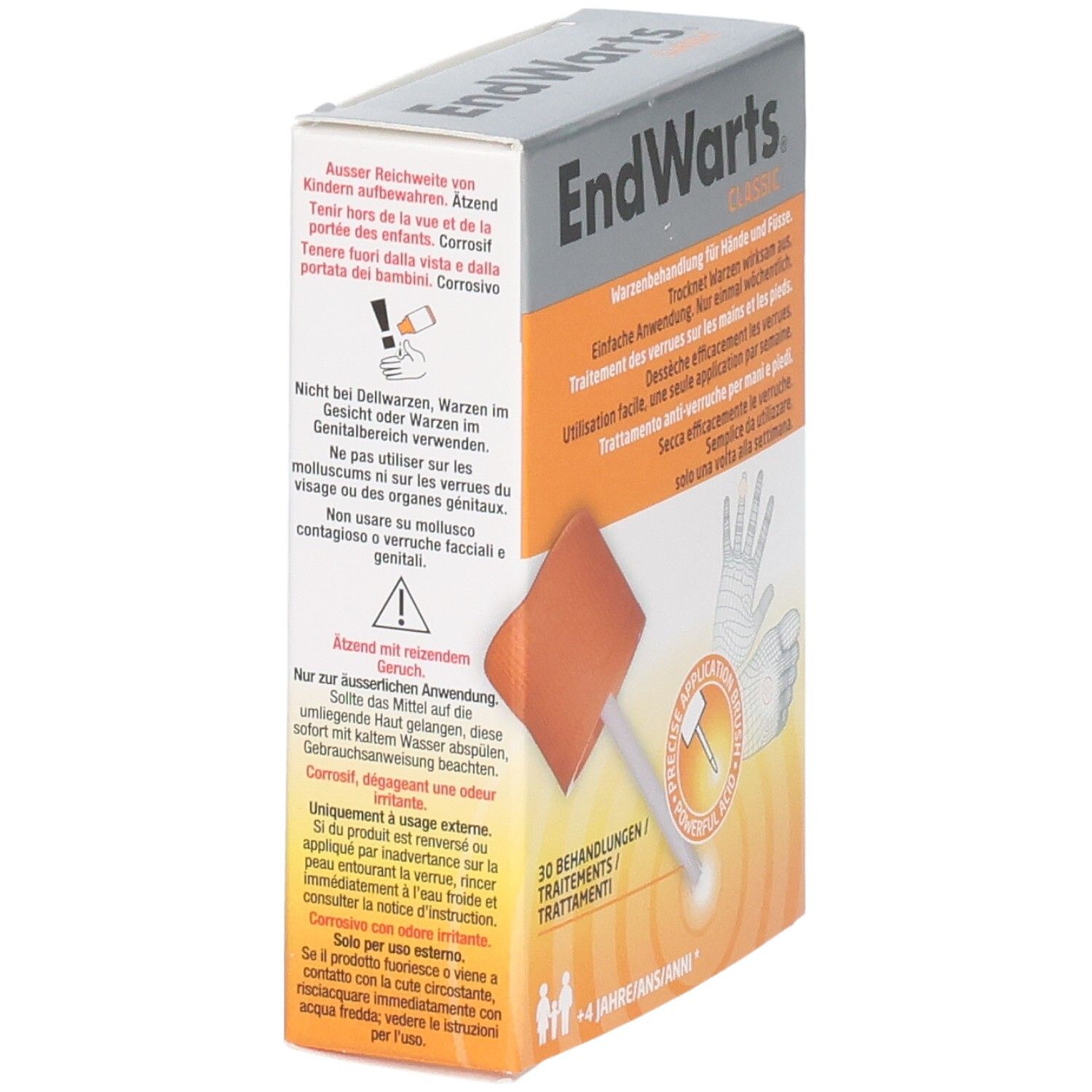 EndWarts Classic Lösung 5ml Karton Rückseite mit Warnhinweisen und Anwendungshinweisen.