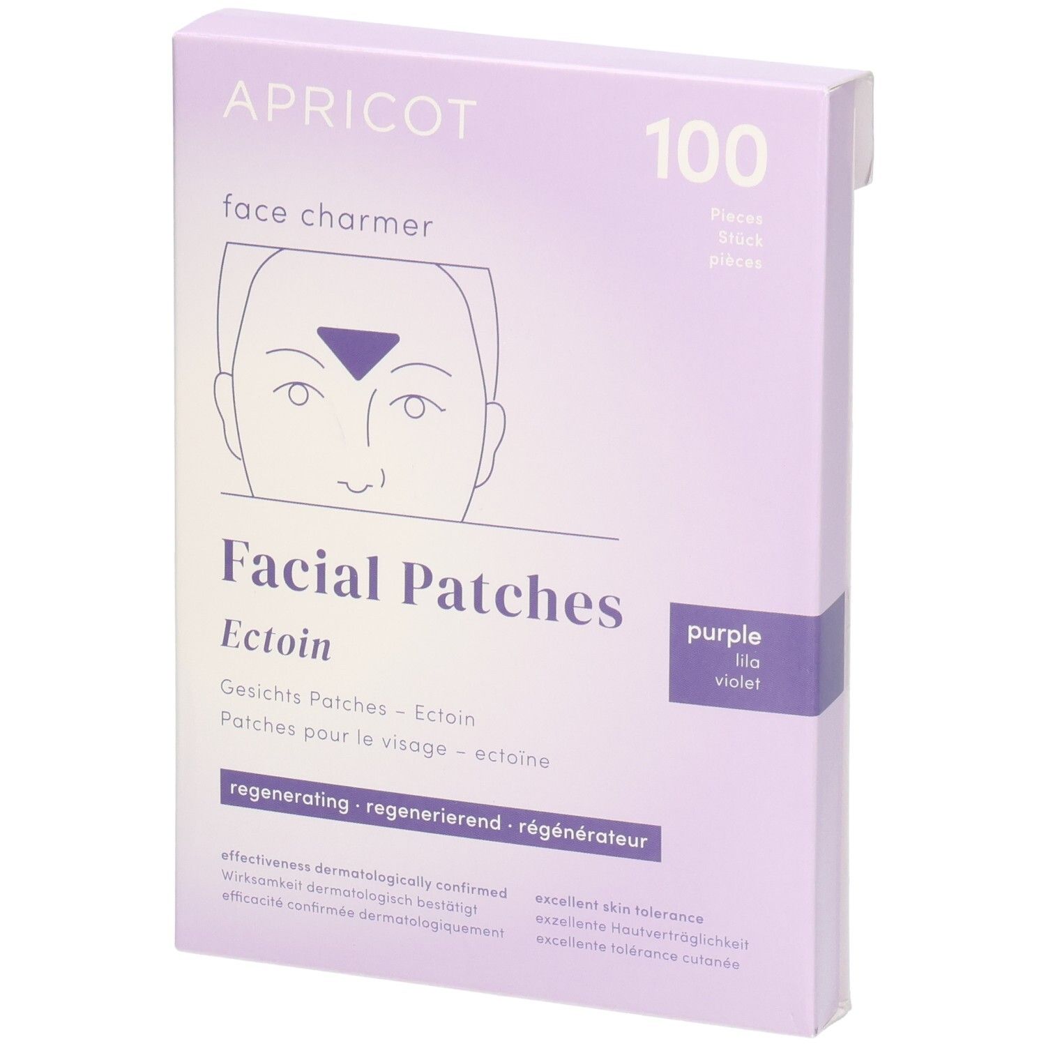 Boîte lilas "APRICOT face charmer" et "Facial Patches Ectoin". 100 pièces.