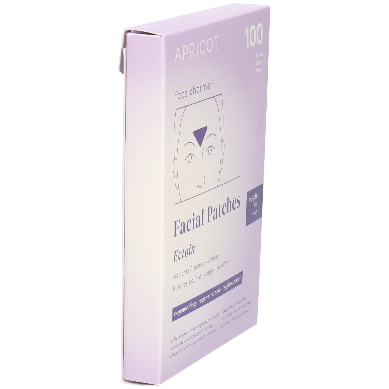 Boîte lilas "APRICOT face charmer" et "Facial Patches Ectoin". 100 pièces.