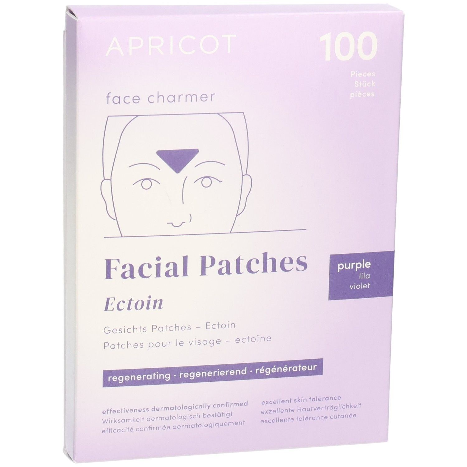 Boîte lilas "APRICOT face charmer" et "Facial Patches Ectoin". 100 pièces.