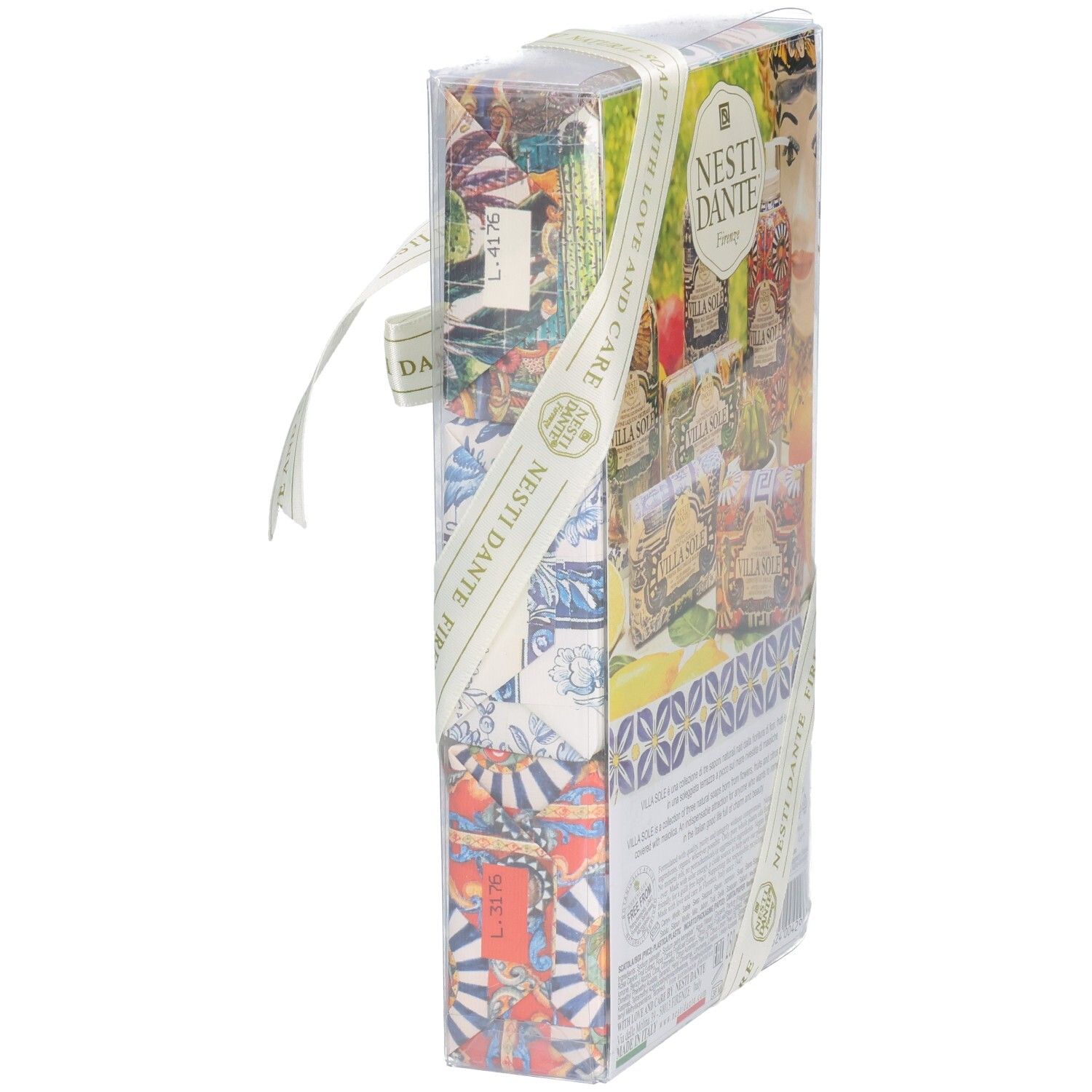 Seitenansicht einer Nesti Dante Geschenkpackung mit drei Seifen.