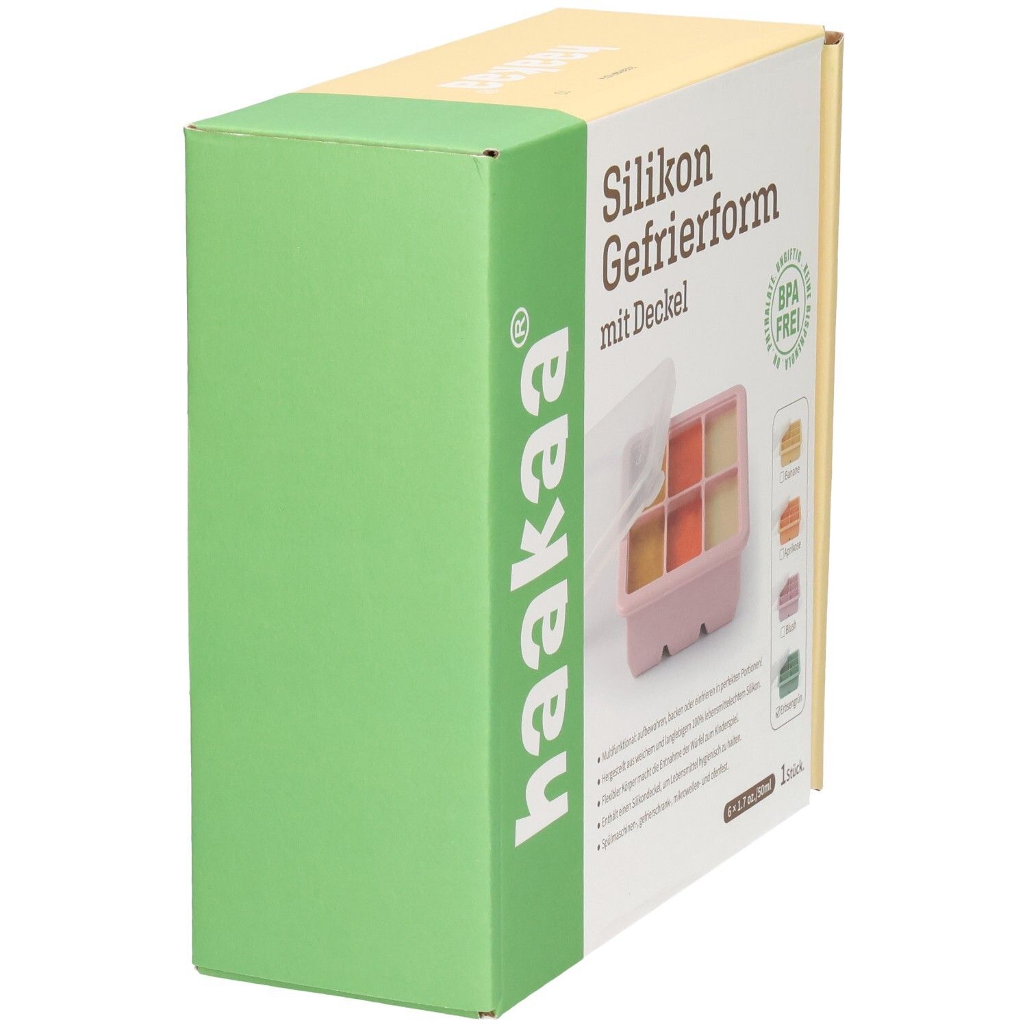 Haakaa Silikon Gefrierform mit Deckel, 6 Fächer, BPA-frei, rosa.